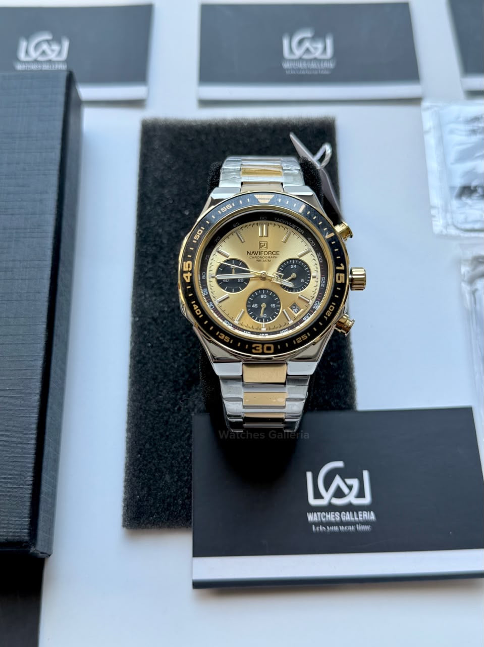 Naviforce NF8049 Watch Pakistan | Naviforce Men Watch | Naviforce Chain Watch | Silver Gold Chronograph Watch