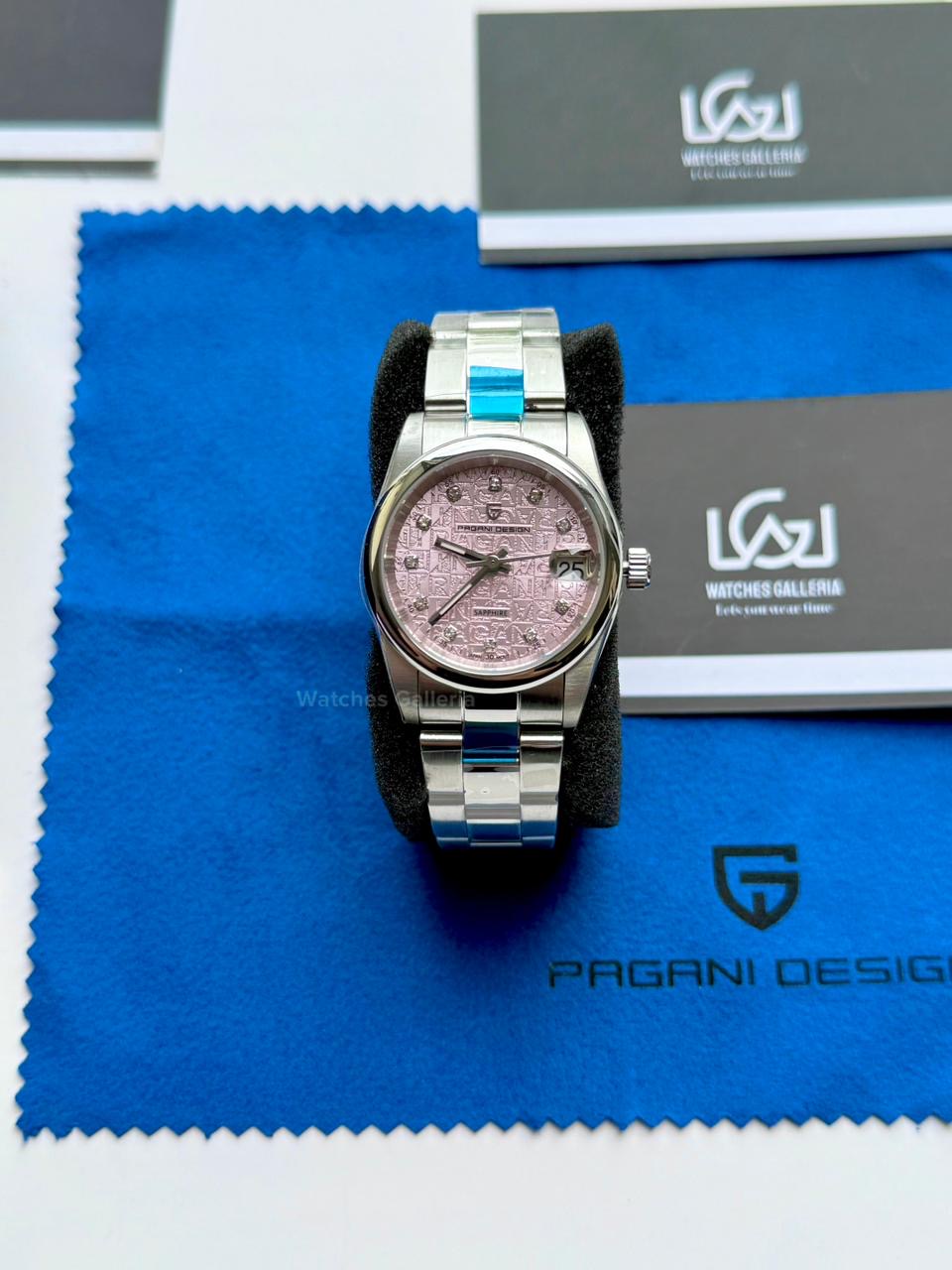 Pagani Design PD1794L Ladies Oyster Perpetual Date Pink Dial Watch in Pakistan – 31mm Elegant Stainless Steel Quartz Luxury Watch