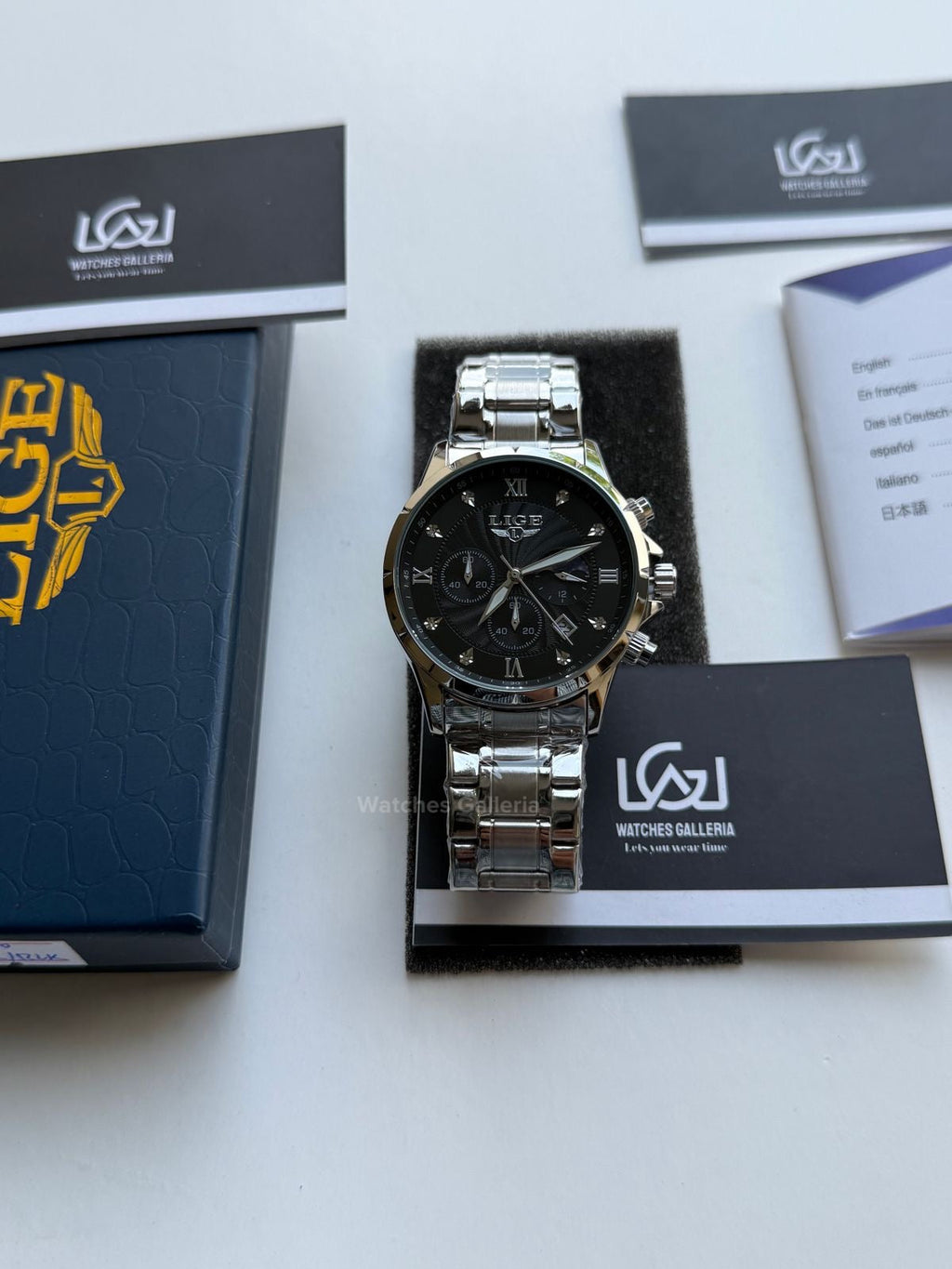 Lige Moonphase Chronograph Quartz (Black) lige89146 Watches Galleria
