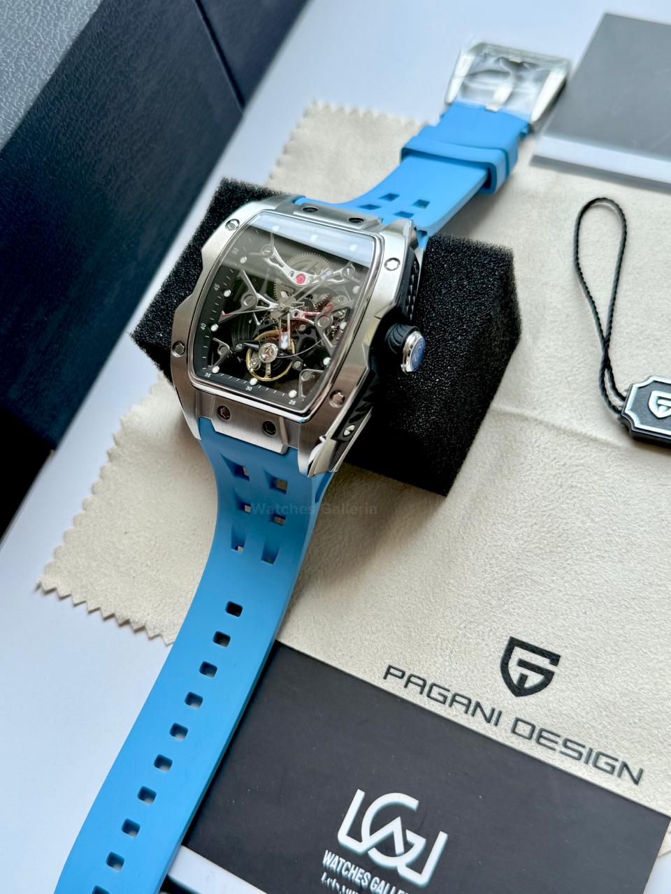 Pagani Design PDYS018 Ice Blue Tonneau Skeleton Silver Ice Blue Automatic Watch | Sapphire Crystal | SX5021 Movement | 50M Waterproof | Pakistan