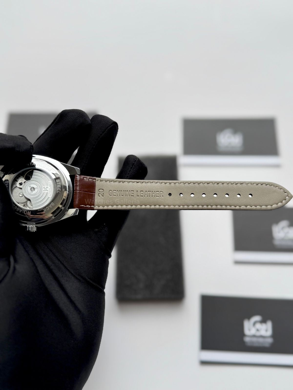 Aokulasic AOKU032 Moonphase Flywheel Automatic Watch 40mm Brown Silver | 21 Jewels Mechanical Watch