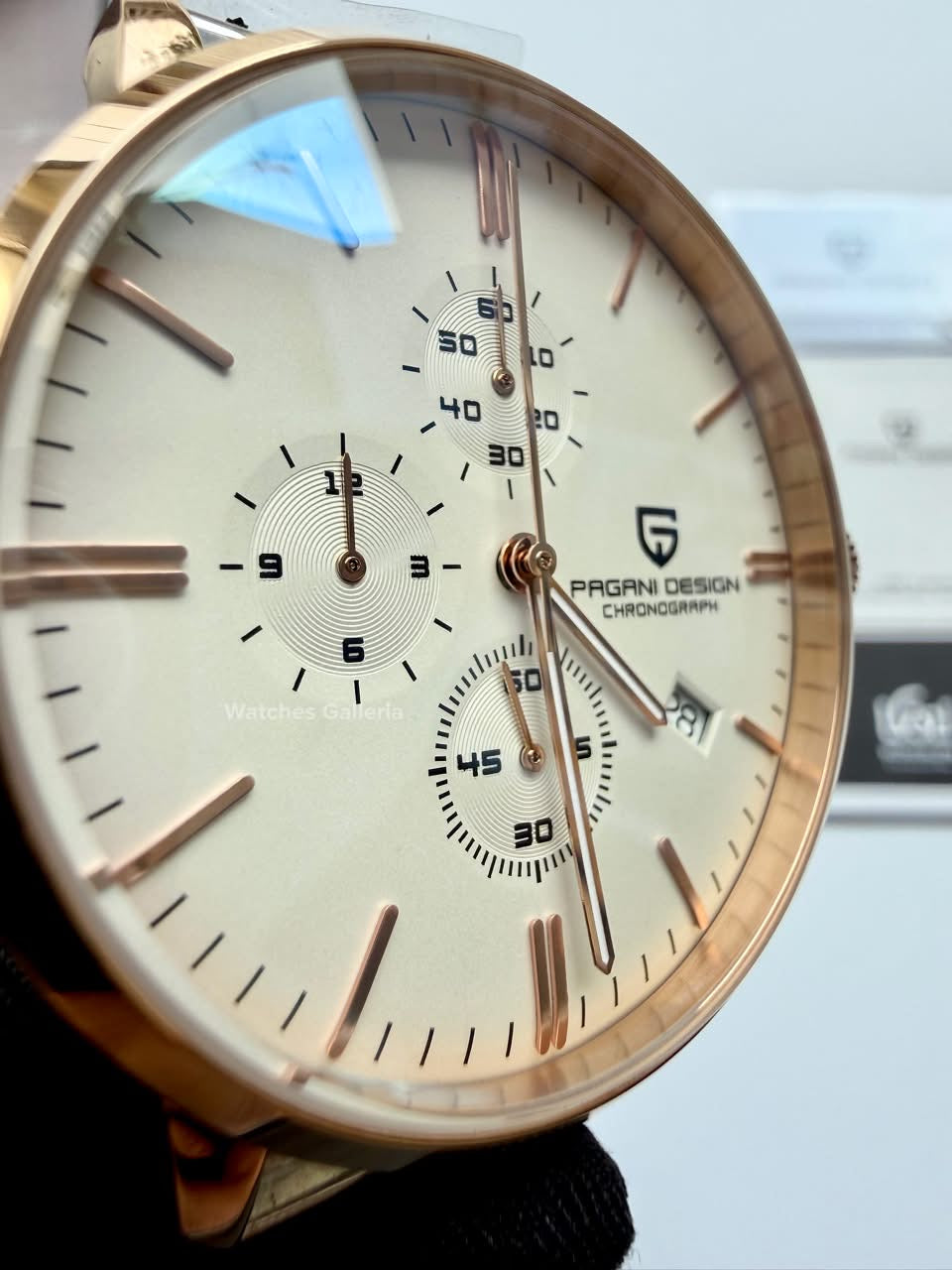 Pagani Design PD2720K Flight Chronograph Watch Limited Edition Rose Gold White Dial Men’s Luxury Watch | Japanese Seiko VK67 Mecha Quartz Chronograph Movement | Stainless Steel Bracelet | 50M Waterproof