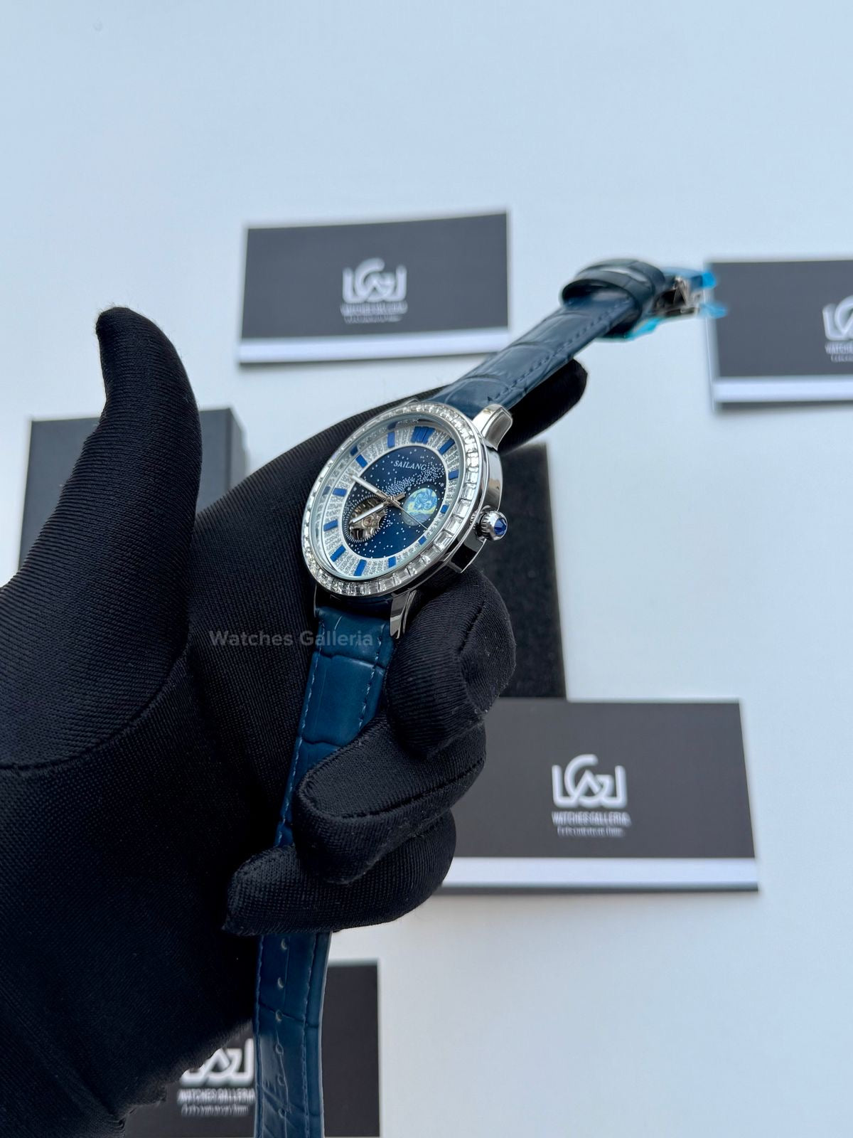 Sailang Moon Dial Open Heart Watch Automatic (Blue) 6603A Watches Galleria