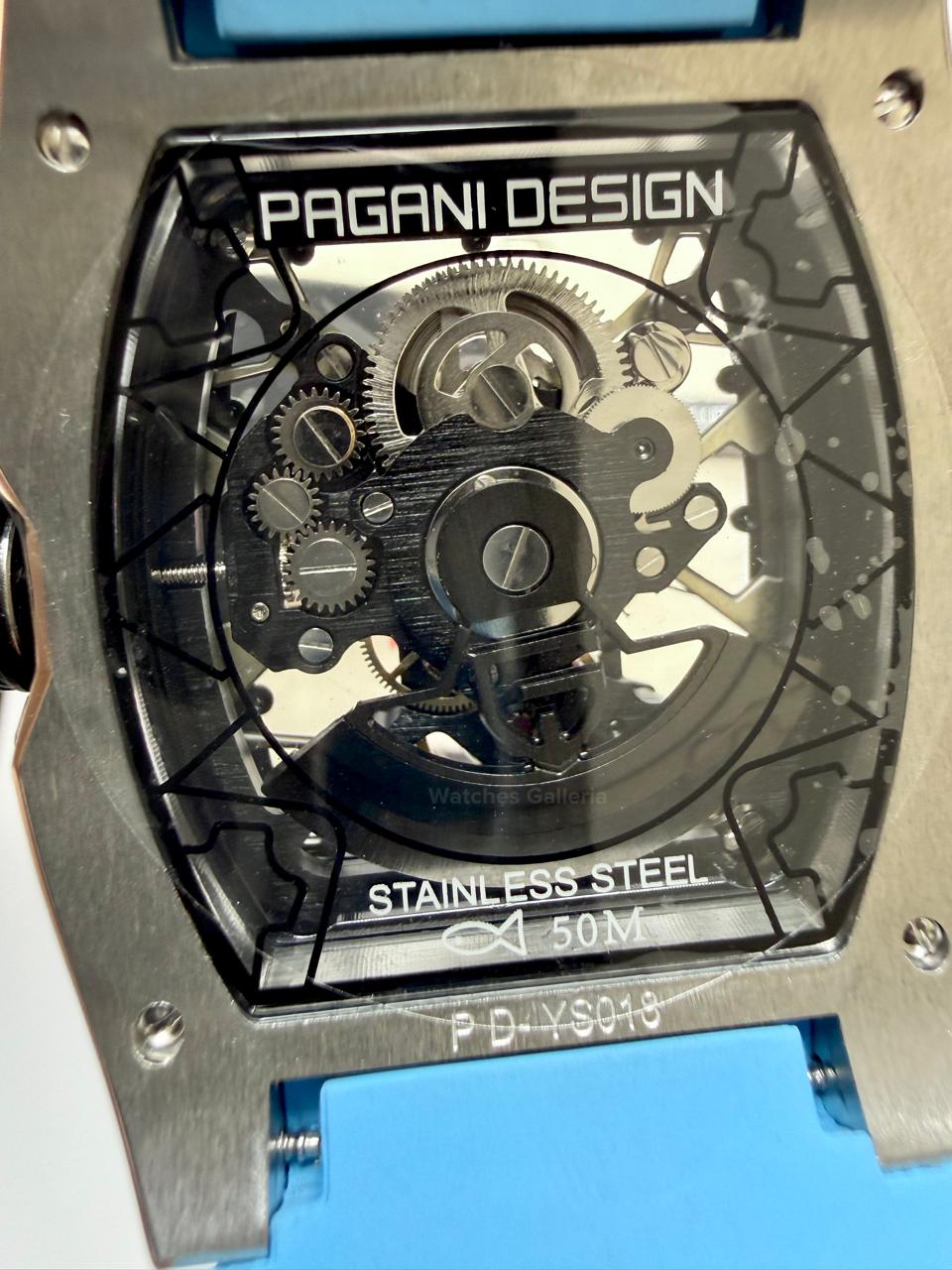 Pagani Design PDYS018 Ice Blue Tonneau Skeleton Silver Ice Blue Automatic Watch | Sapphire Crystal | SX5021 Movement | 50M Waterproof | Pakistan