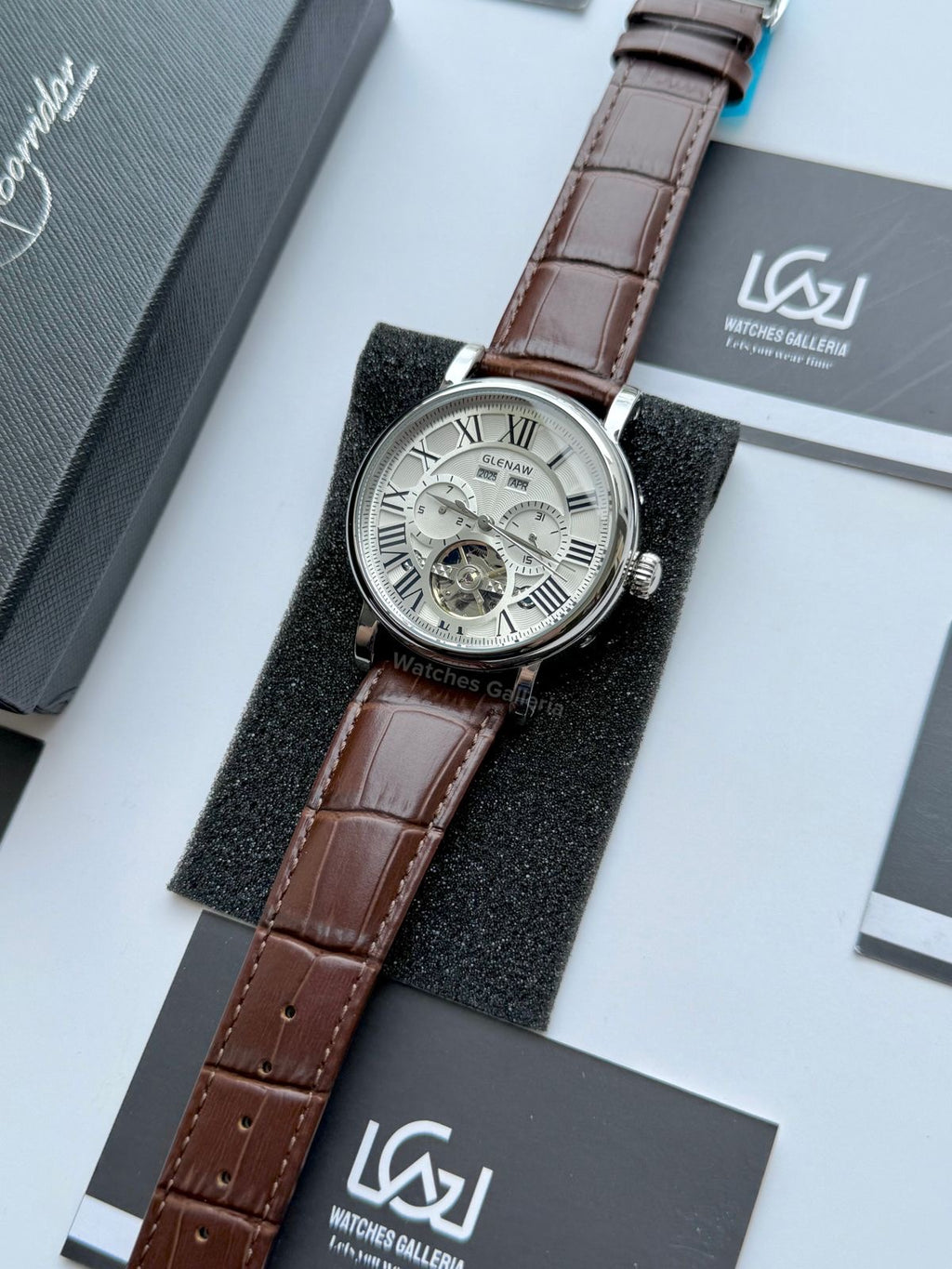 Glenaw GL8920 Calendar Flywheel Automatic Watch – Brown | Luxury Automatic Wristwatch for Men