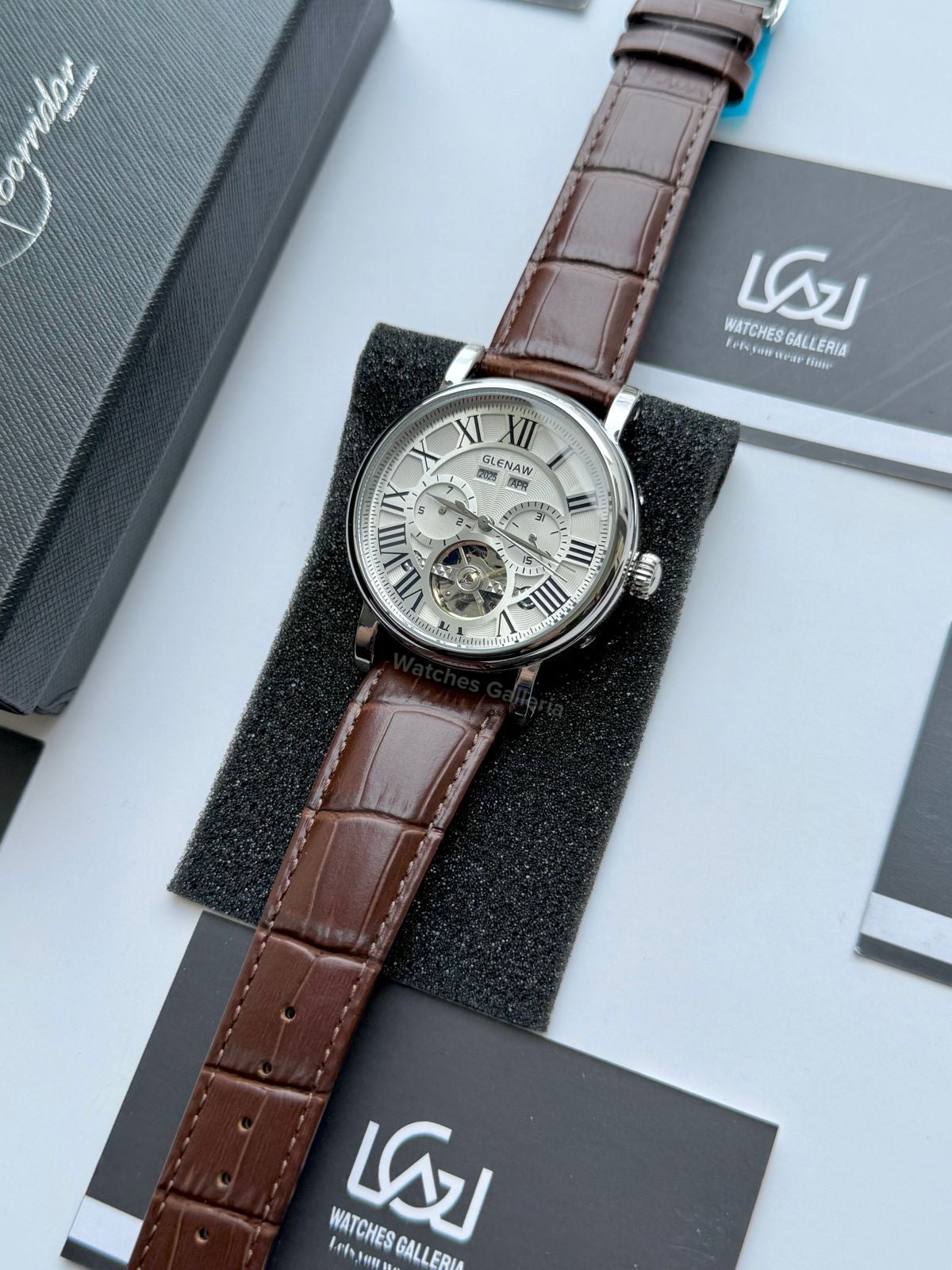 Glenaw GL8920 Calendar Flywheel Automatic Watch – Brown | Luxury Automatic Wristwatch for Men