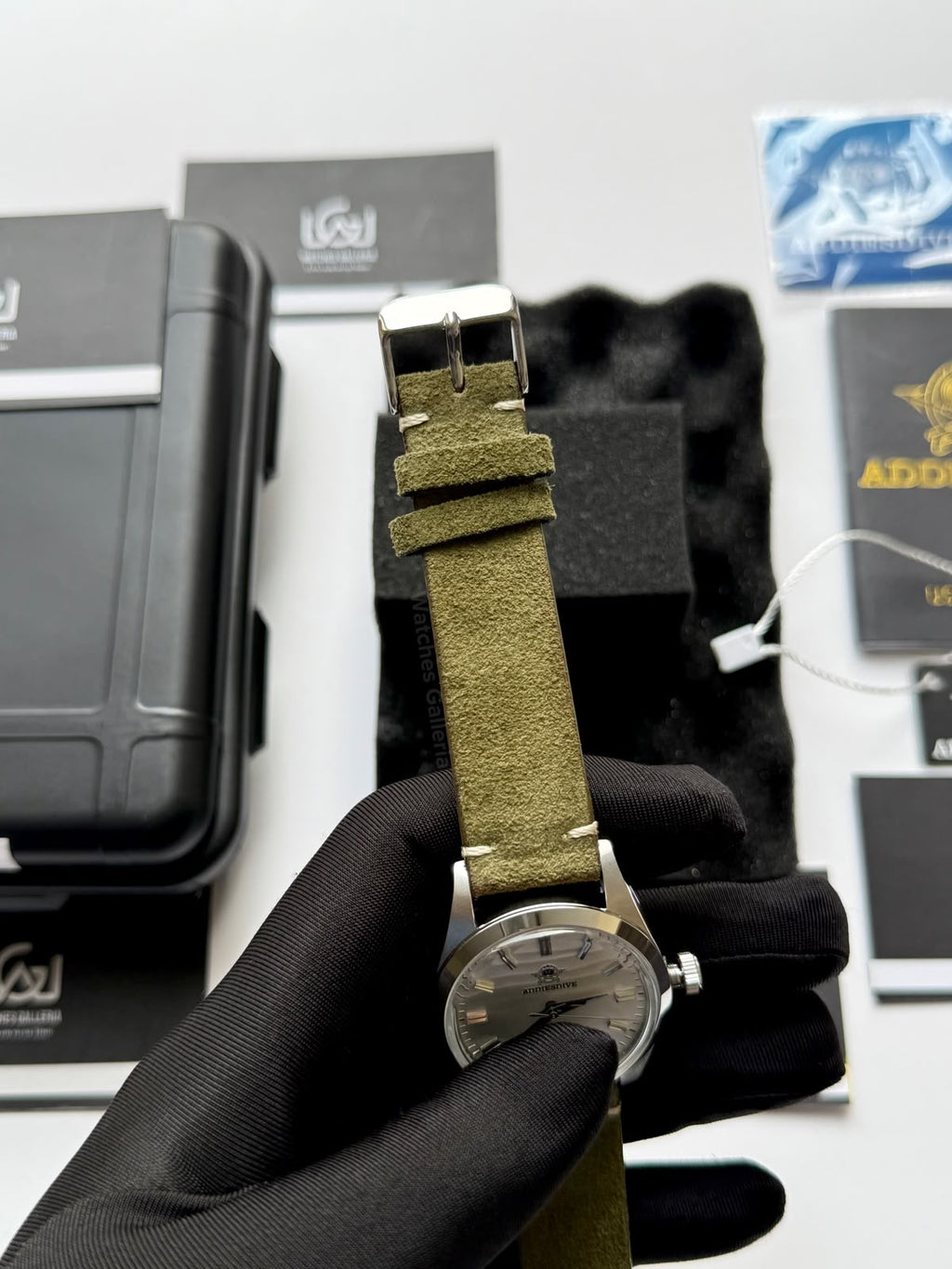 Addiesdive AD2030 Desert White Green Suede Leather Strap Unisex Watch – 36mm Classic Desert Dial, Japan VH31 Quartz Movement, Blue Anti-Glare Mineral Glass & Genuine Suede Leather Strap