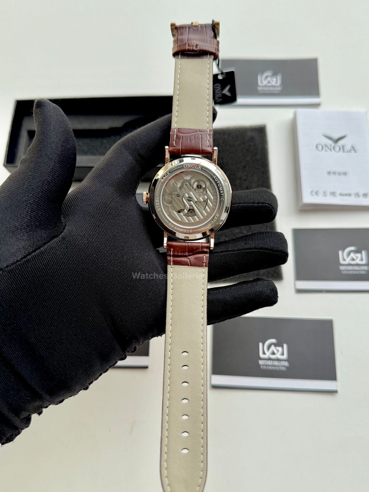 Onola Moonphase Flywheel Skeleton Watch Automatic (Brown-Rose Gold) ON6836 Watches Galleria