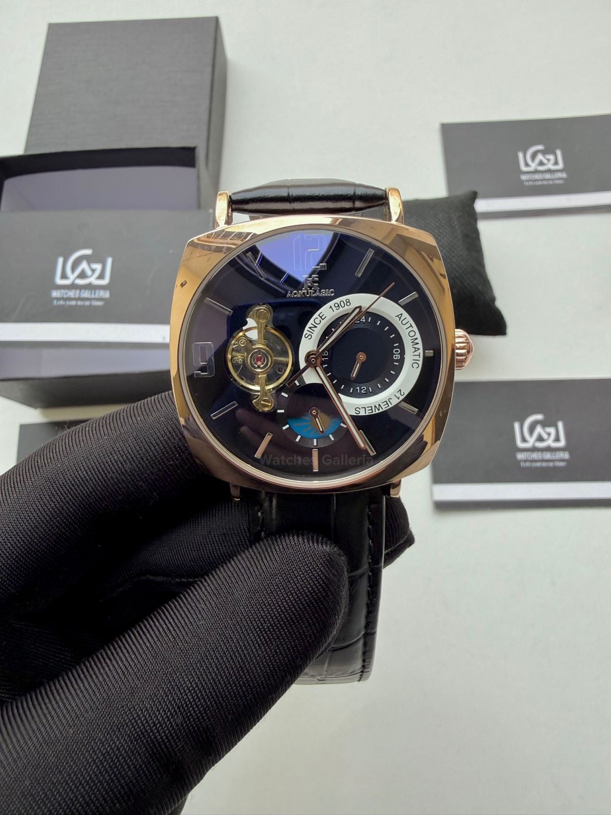 Aokulasic AOKU001 Moonphase Flywheel (Black/Rose Gold) Aokulasic Watch in Pakistan