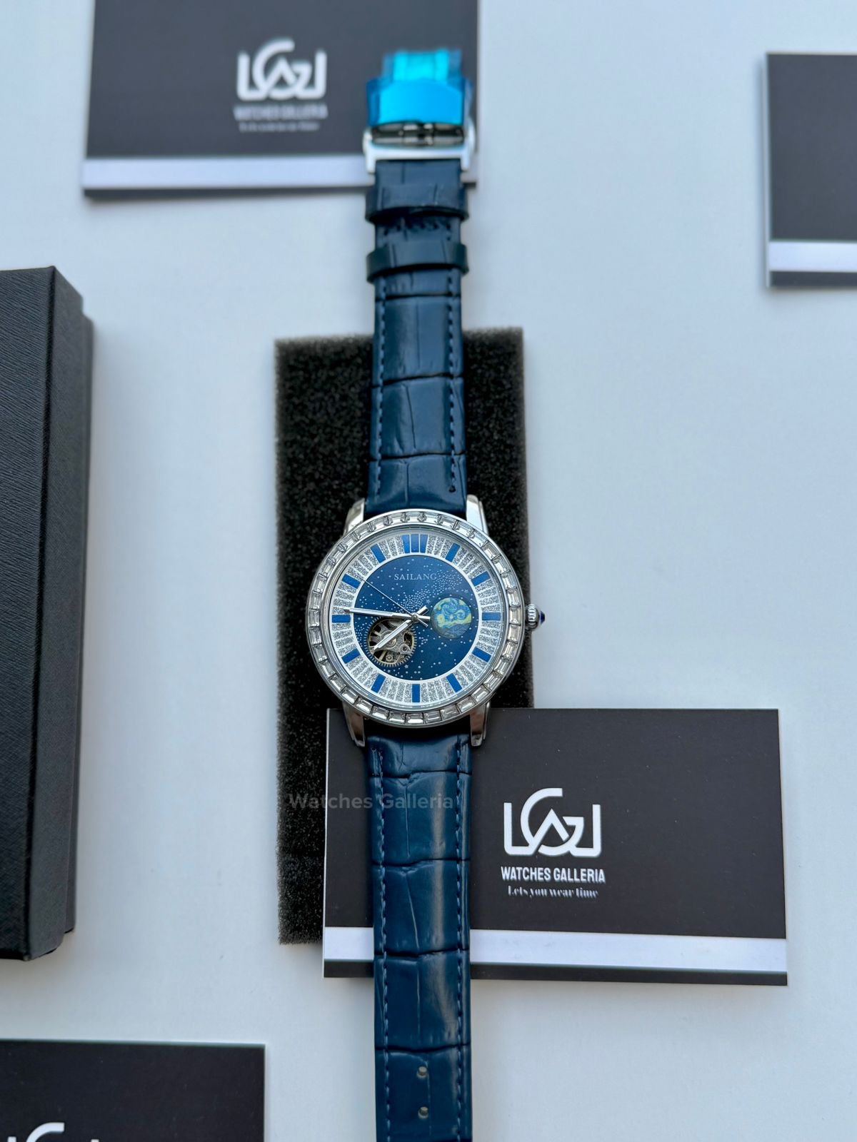 Sailang Moon Dial Open Heart Watch Automatic (Blue) 6603A Watches Galleria