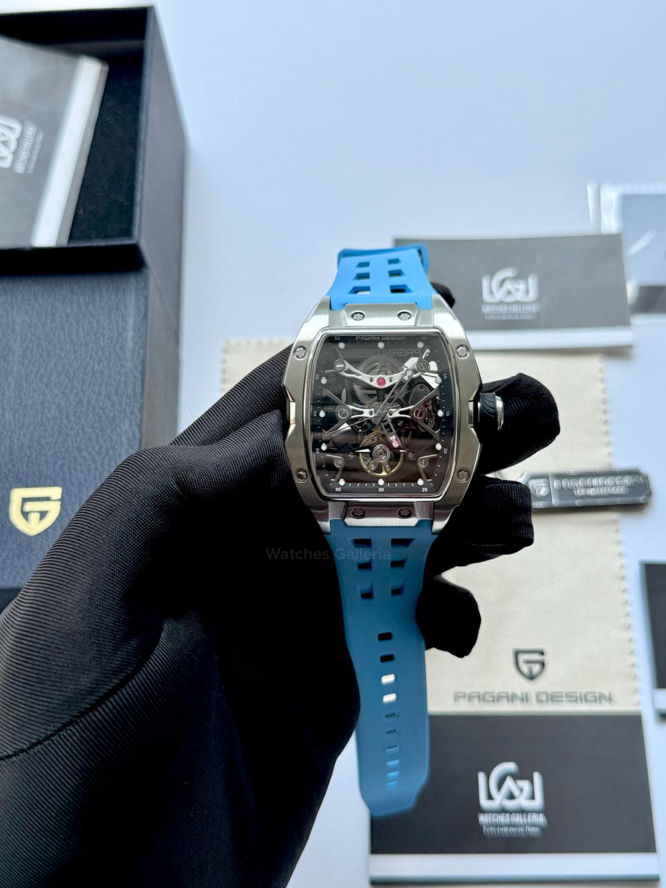 Pagani Design PDYS018 Ice Blue Tonneau Skeleton Silver Ice Blue Automatic Watch | Sapphire Crystal | SX5021 Movement | 50M Waterproof | Pakistan