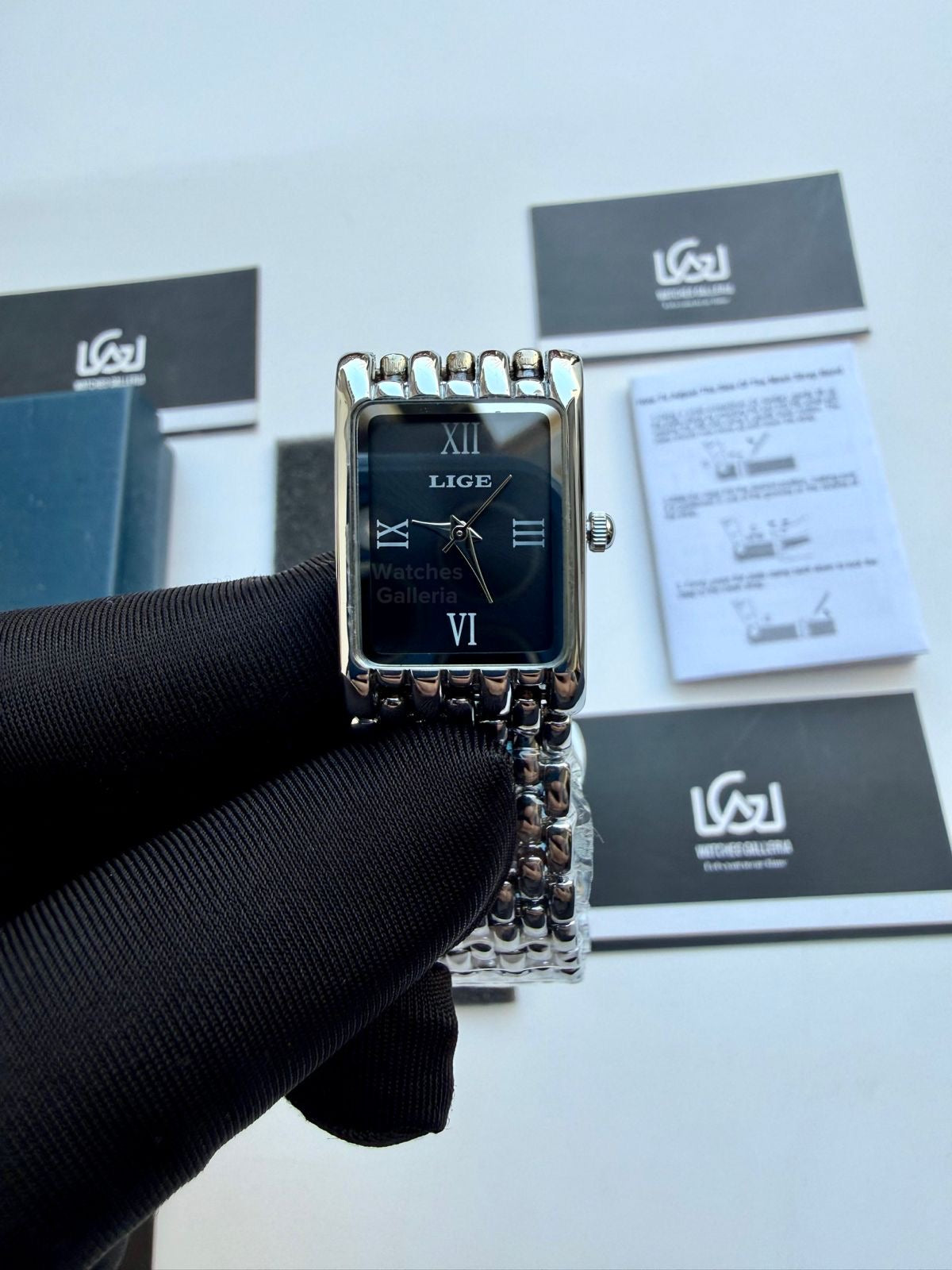 Lige 89156 Tank Women Watch Quartz (Silver/Black) Lige Women Watch