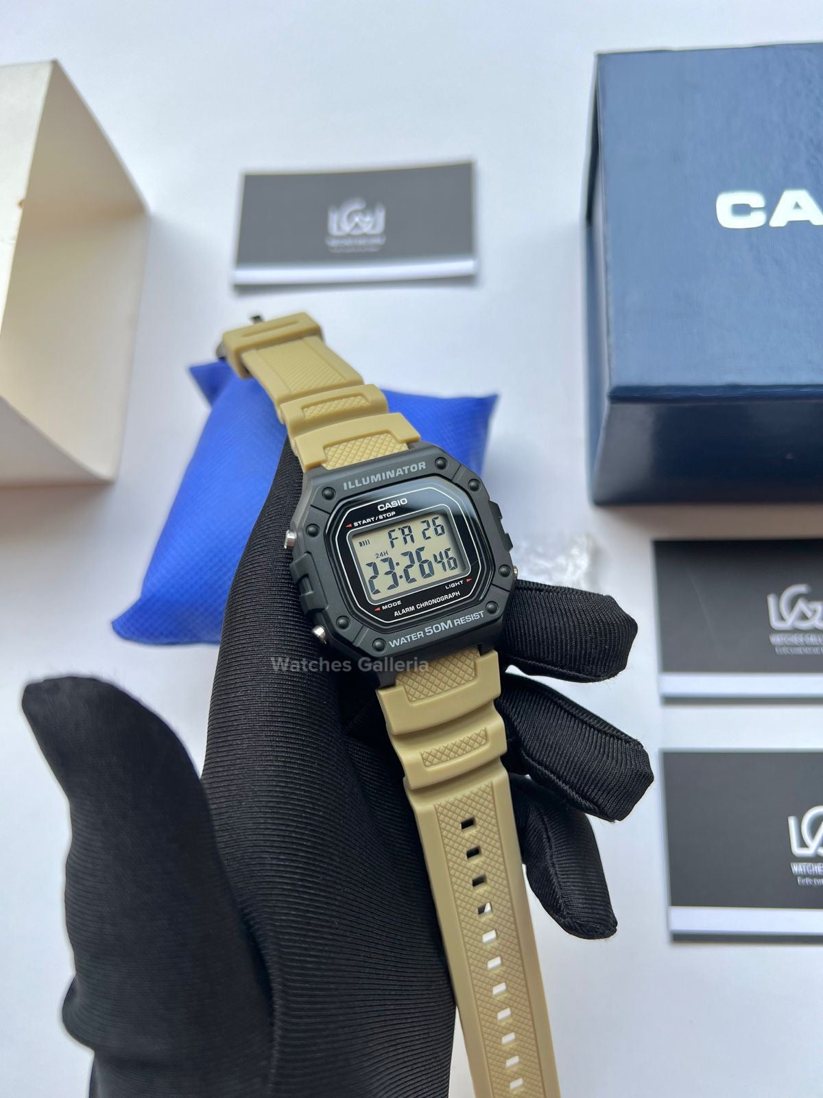 Casio Sports Digital Watch Khaki Exclusive (White Display) W218H Watches Galleria