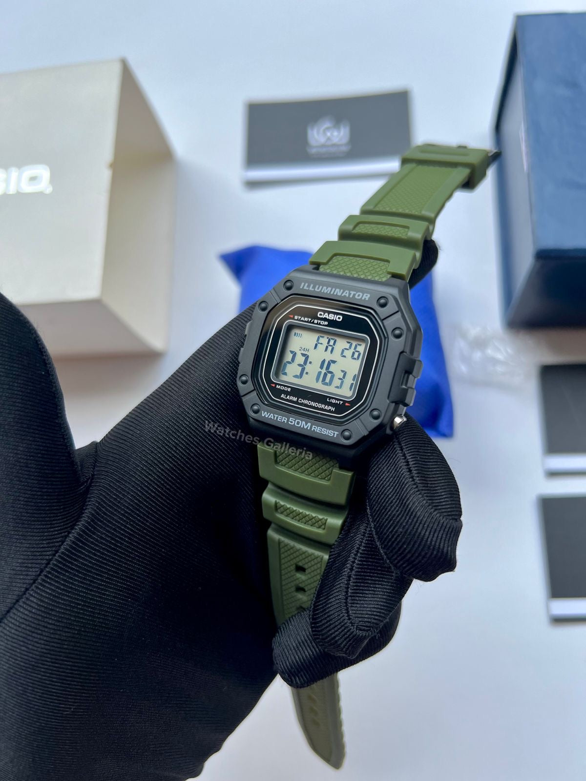 Casio Sports Digital Watch Green (White Display) W218H Watches Galleria