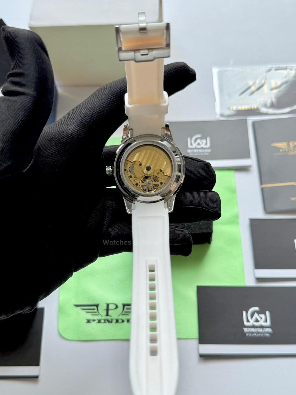 Pindu 5037 White/Green Diamonds Hand Encrusted Diamond Automatic Tourbillon Watch for Men | Luxury Mechanical Watch | 43mm Stainless Steel Case