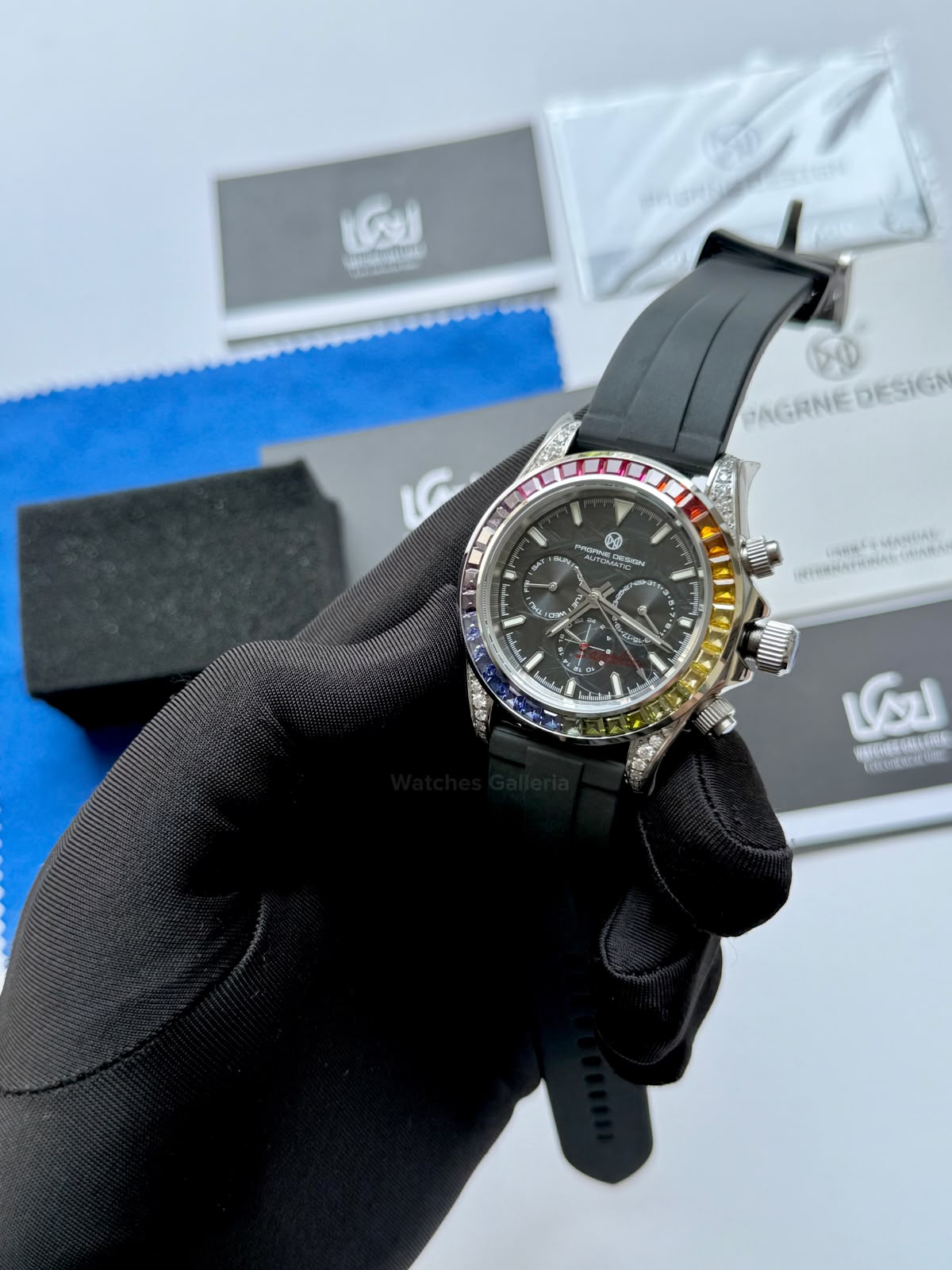 Pagani Design PG1666 Daytona Rainbow Limited Edition Black Automatic Chronograph Watch | 40mm Sapphire Crystal | HZ2196G Movement | 100M Water Resistant