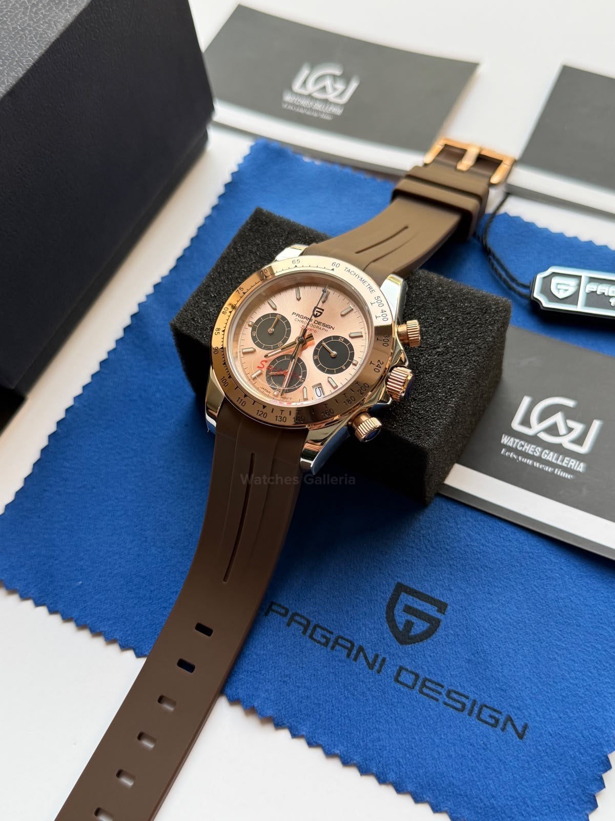 Pagani Design PD1644 Daytona Rose Gold Two Tone Silicon Limited Edition Men’s Chronograph Watch – Seiko VK63 Japan Quartz | Sapphire Crystal | Ceramic Bezel | 100M Water Resistant