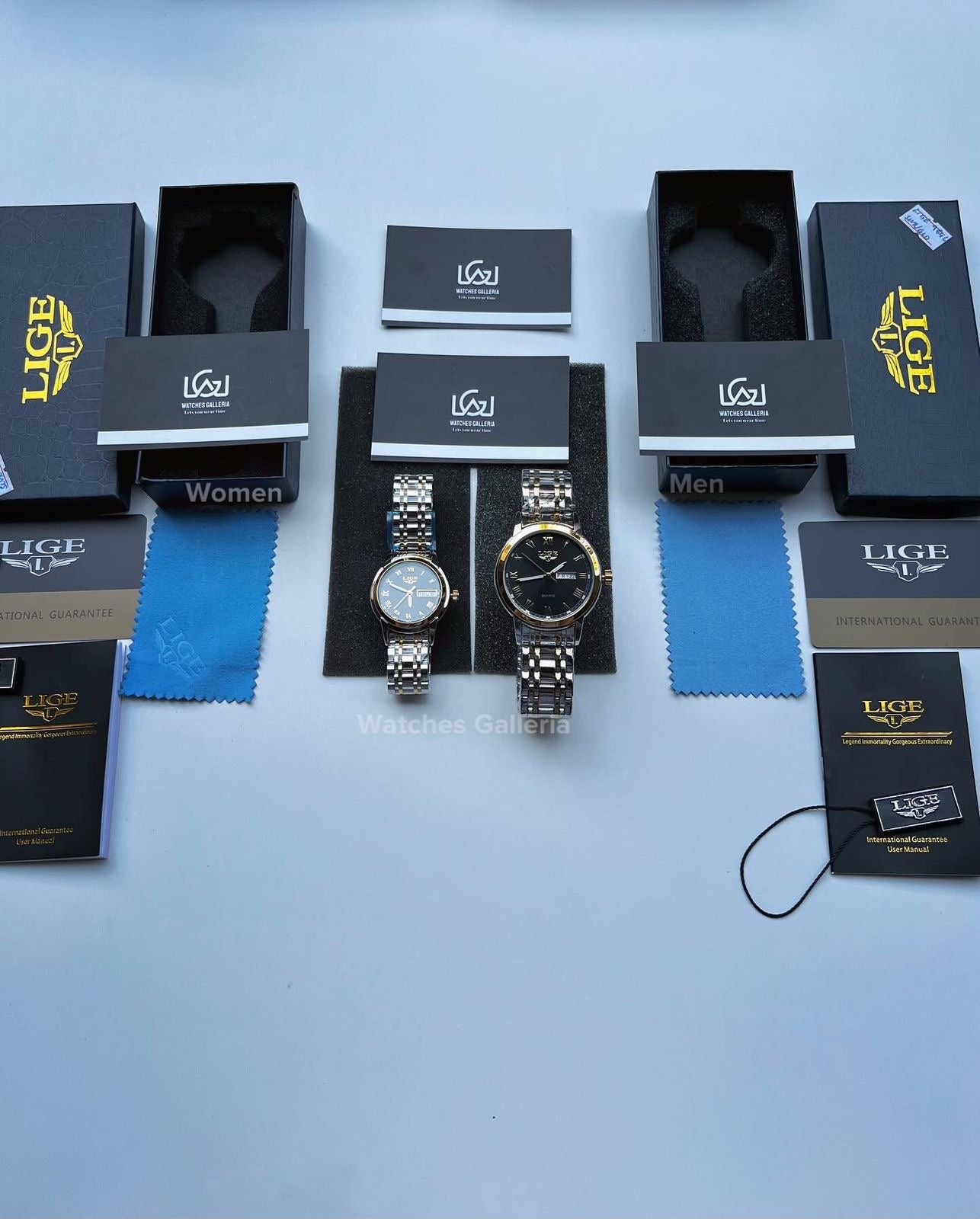 Lige Date Day Couple Watch (Gold/Black) Lige9846 Lige10007L