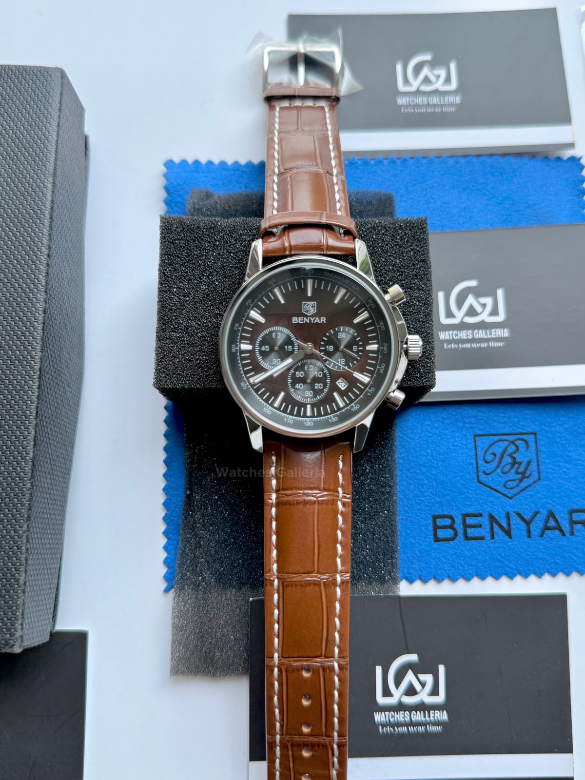 Benyar BY5213 Brown Men’s Luxury Quartz Leather Strap Watch – Waterproof Stainless Steel Analog Wrist Watch with Luminous Hands | Original Benyar Pakistan | Watches Galleria
