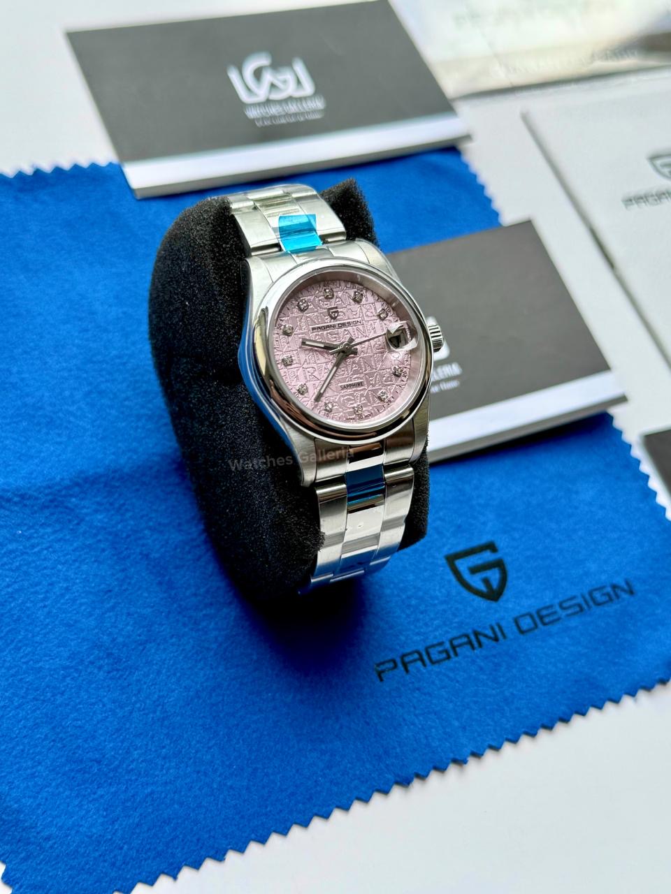 Pagani Design PD1794L Ladies Oyster Perpetual Date Pink Dial Watch in Pakistan – 31mm Elegant Stainless Steel Quartz Luxury Watch