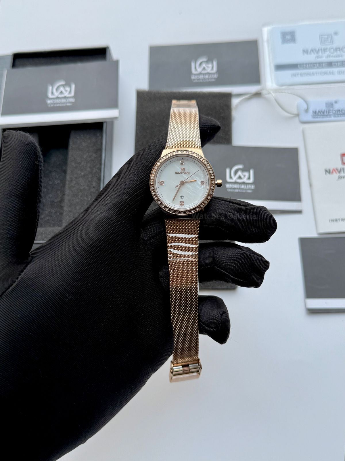 Naviforce NF5005 Women Watch Quartz (Rose Gold/White) Naviforce Watch in Pakistan