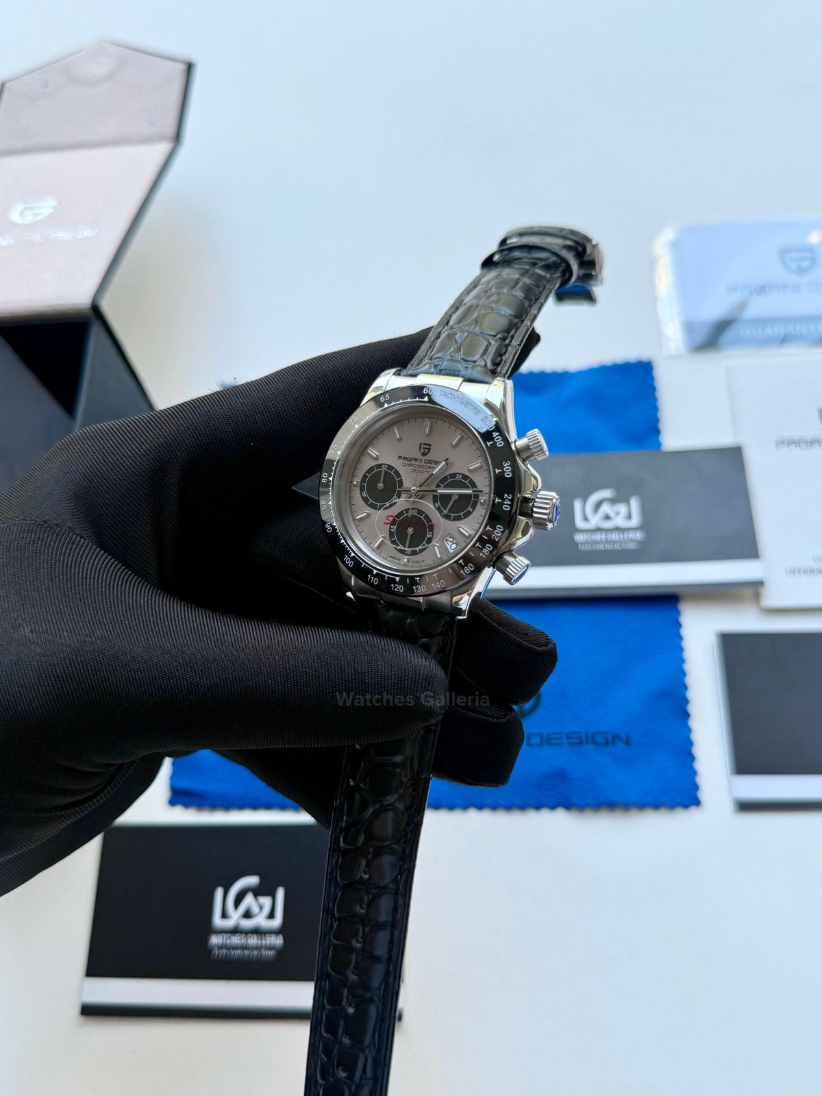 Pagani Design Daytona Quartz PD1664 Crocodile Leather Strap (Silver) Pagani Design in Pakistan