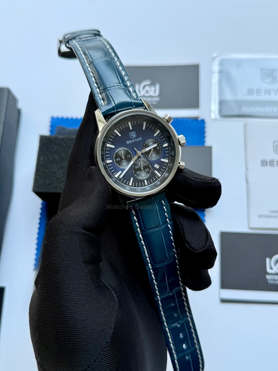 Benyar BY5213 Blue Men’s Luxury Quartz Leather Strap Watch – Waterproof Stainless Steel Analog Wrist Watch with Luminous Hands | Original Benyar Pakistan | Watches Galleria