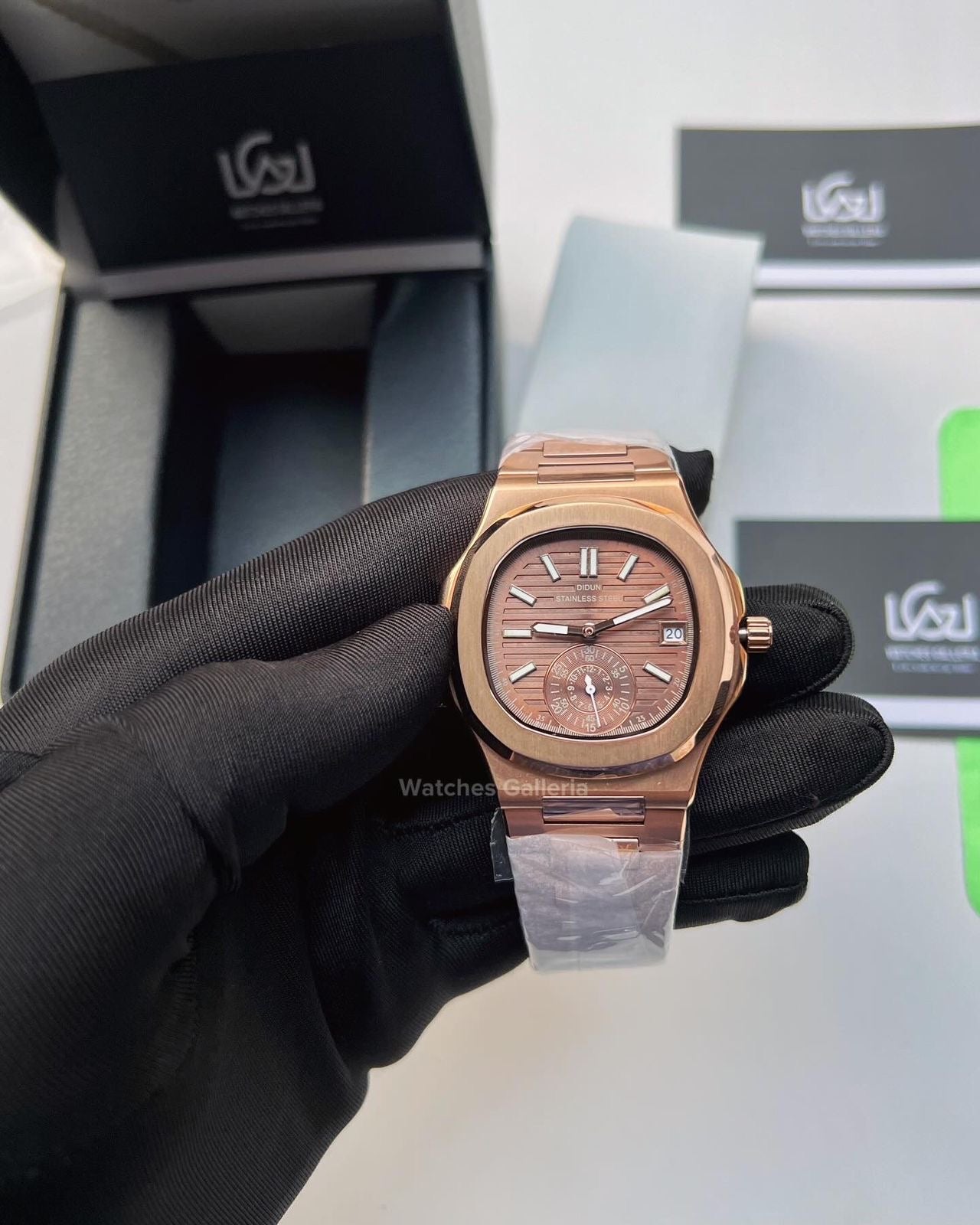 Didun Nautilus Date Day Quartz (Rose Gold w/ Black) PD49 Watches Galleria
