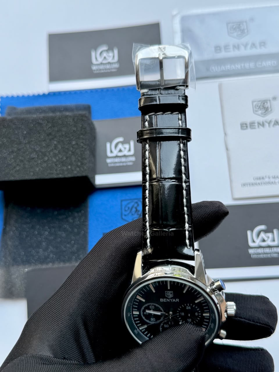 Benyar BY5213 Black Men’s Luxury Quartz Leather Strap Watch – Waterproof Stainless Steel Analog Wrist Watch with Luminous Hands | Original Benyar Pakistan | Watches Galleria