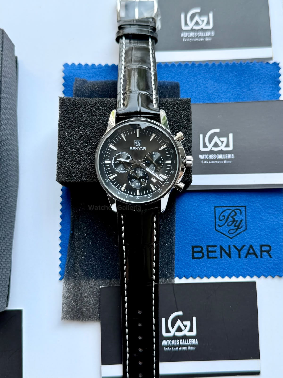 Benyar BY5213 Black Men’s Luxury Quartz Leather Strap Watch – Waterproof Stainless Steel Analog Wrist Watch with Luminous Hands | Original Benyar Pakistan | Watches Galleria