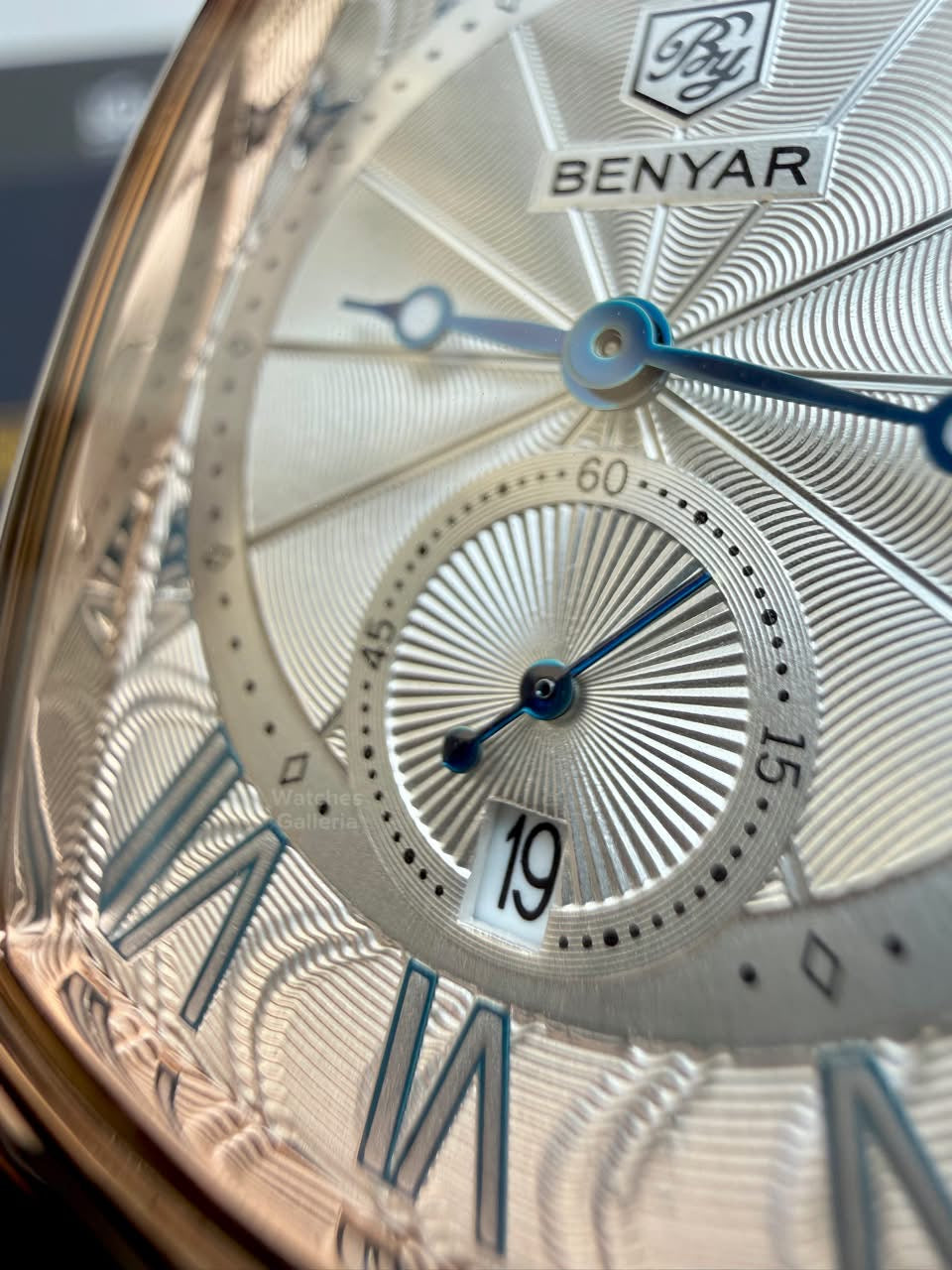 Benyar BY5114 Square Tank Watch in Pakistan – Brown Rose Gold White Elegant Quartz Leather Strap Men’s Dress Watch