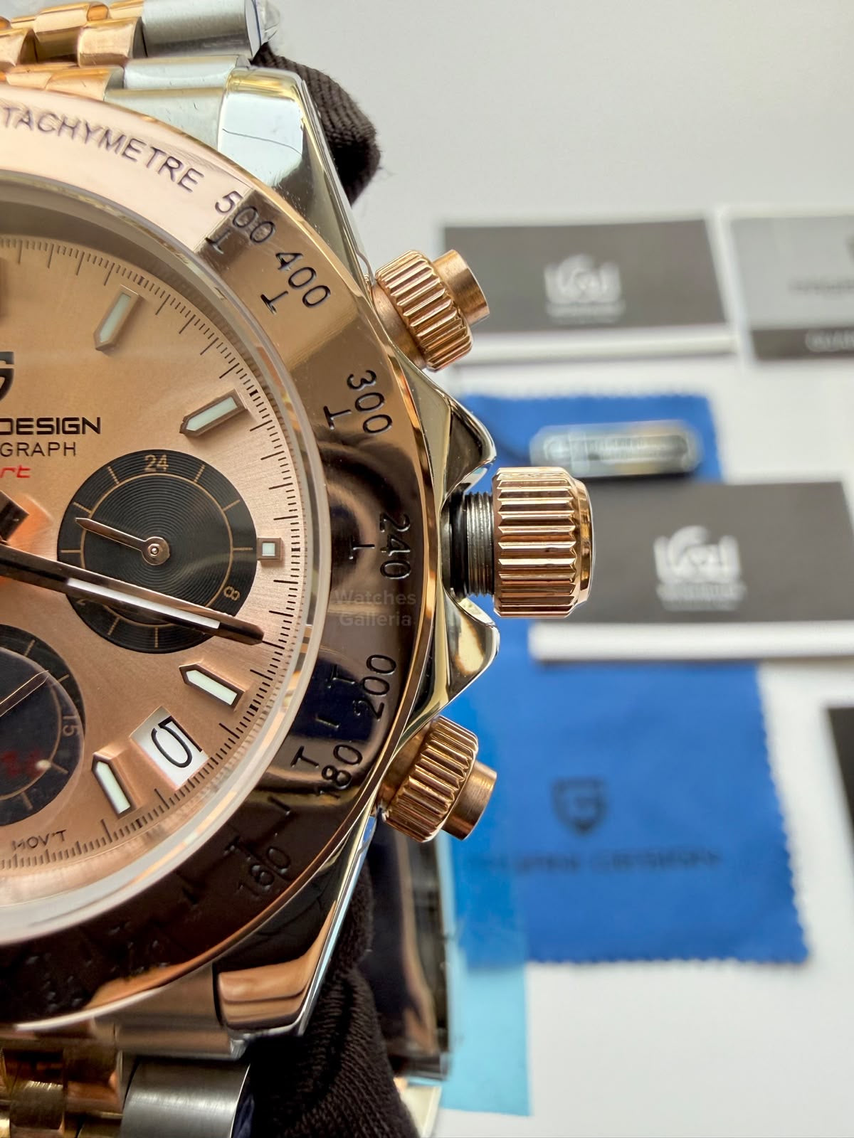 Pagani Design PD1644 Daytona Rose Gold Two Tone Jubilee Limited Edition Men’s Chronograph Watch – Seiko VK63 Japan Quartz | Sapphire Crystal | Ceramic Bezel | 100M Water Resistant