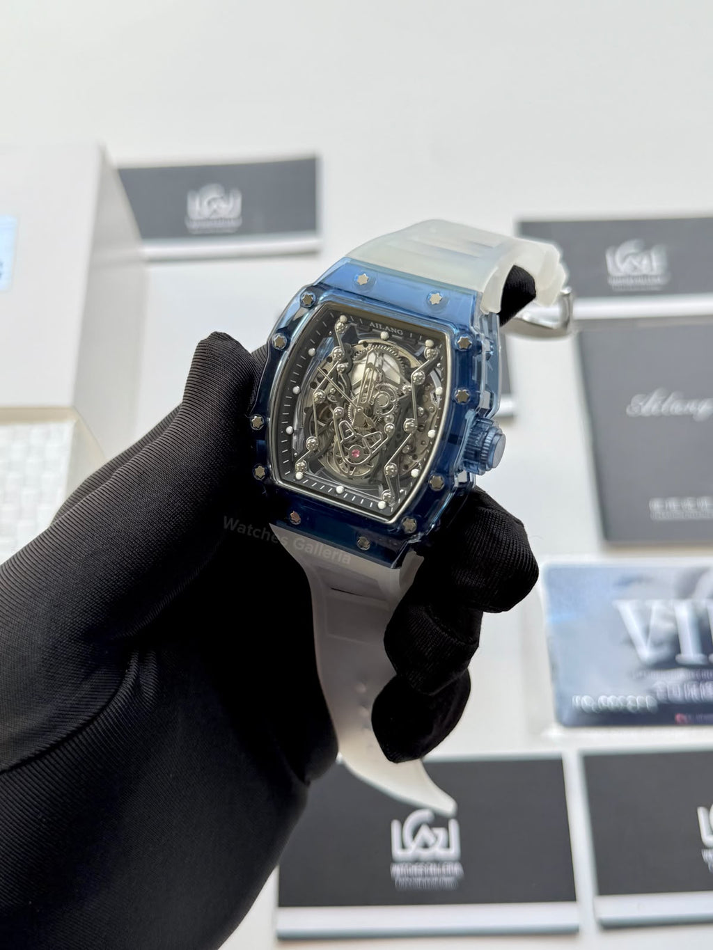 Ailang 8109 Skeleton Watch for Men White Blue Automatic Mechanical Watch Original Ailang Watch Pakistan
