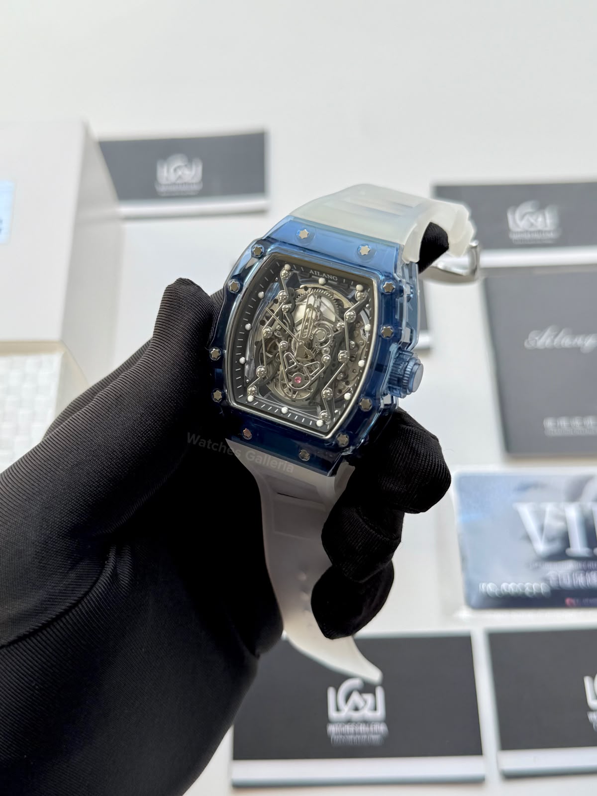 Ailang 8109 Skeleton Watch for Men White Blue Automatic Mechanical Watch Original Ailang Watch Pakistan