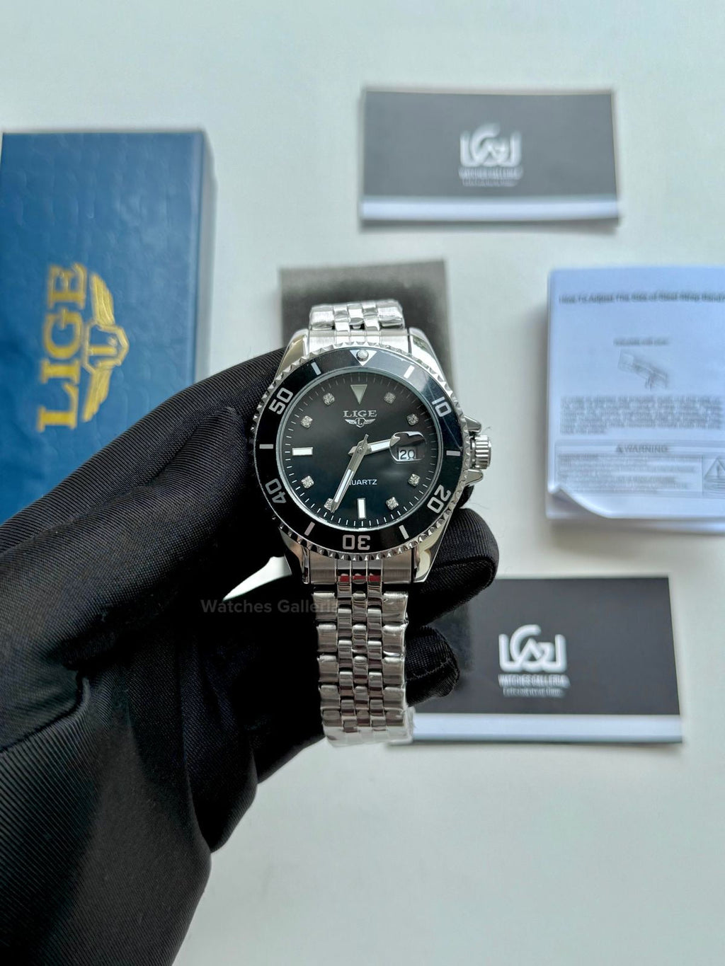 Lige Submariner Quartz (Black) Lige89151 Watches Galleria