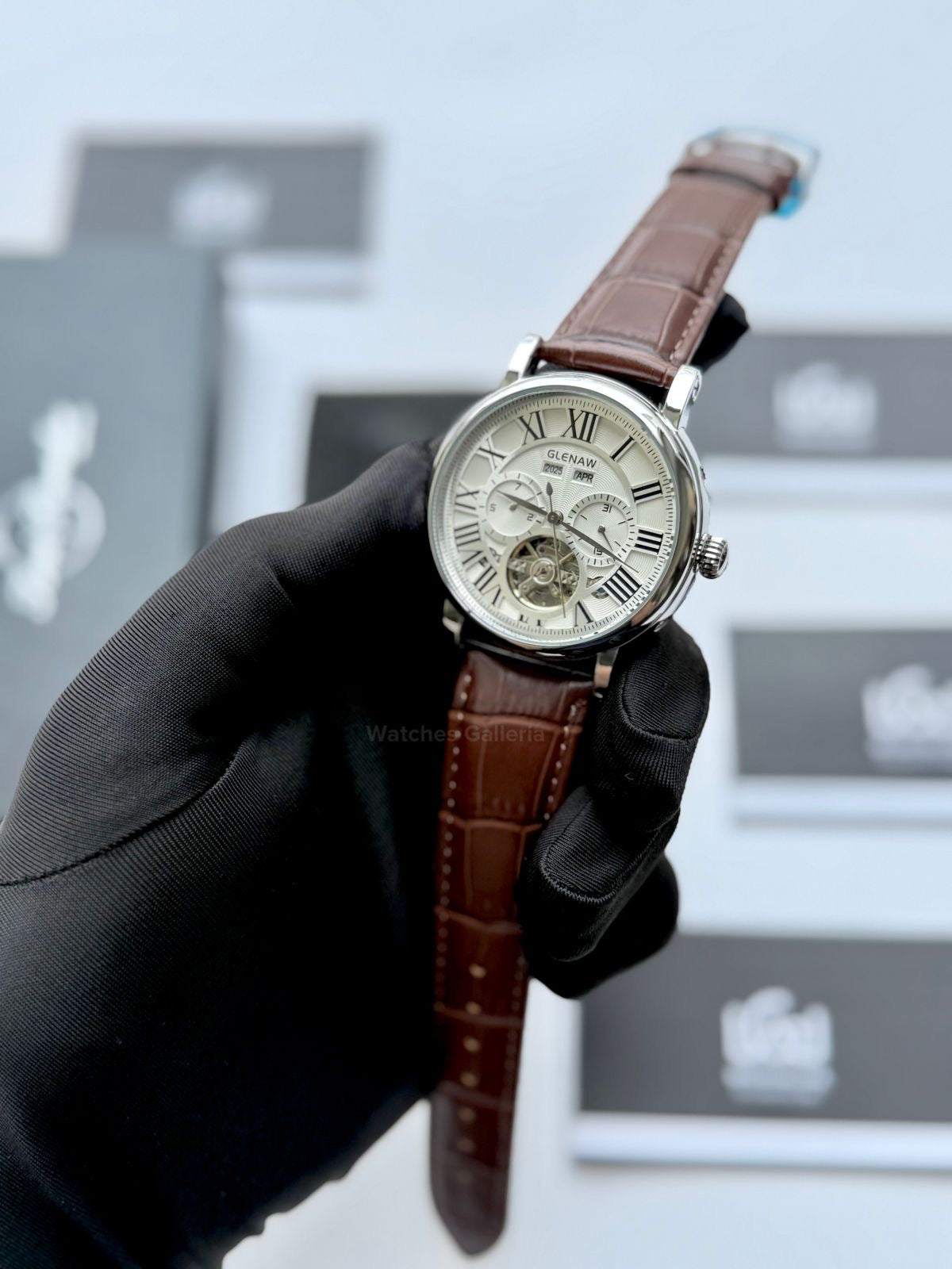 Glenaw GL8920 Calendar Flywheel Automatic Watch – Brown | Luxury Automatic Wristwatch for Men