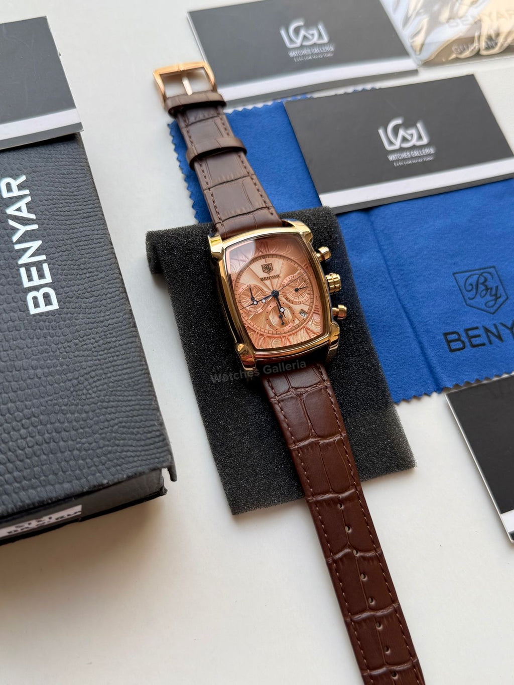 Benyar BY5113 Square Chronograph (Brown/Rose Gold) Benyar Watch Pakistan