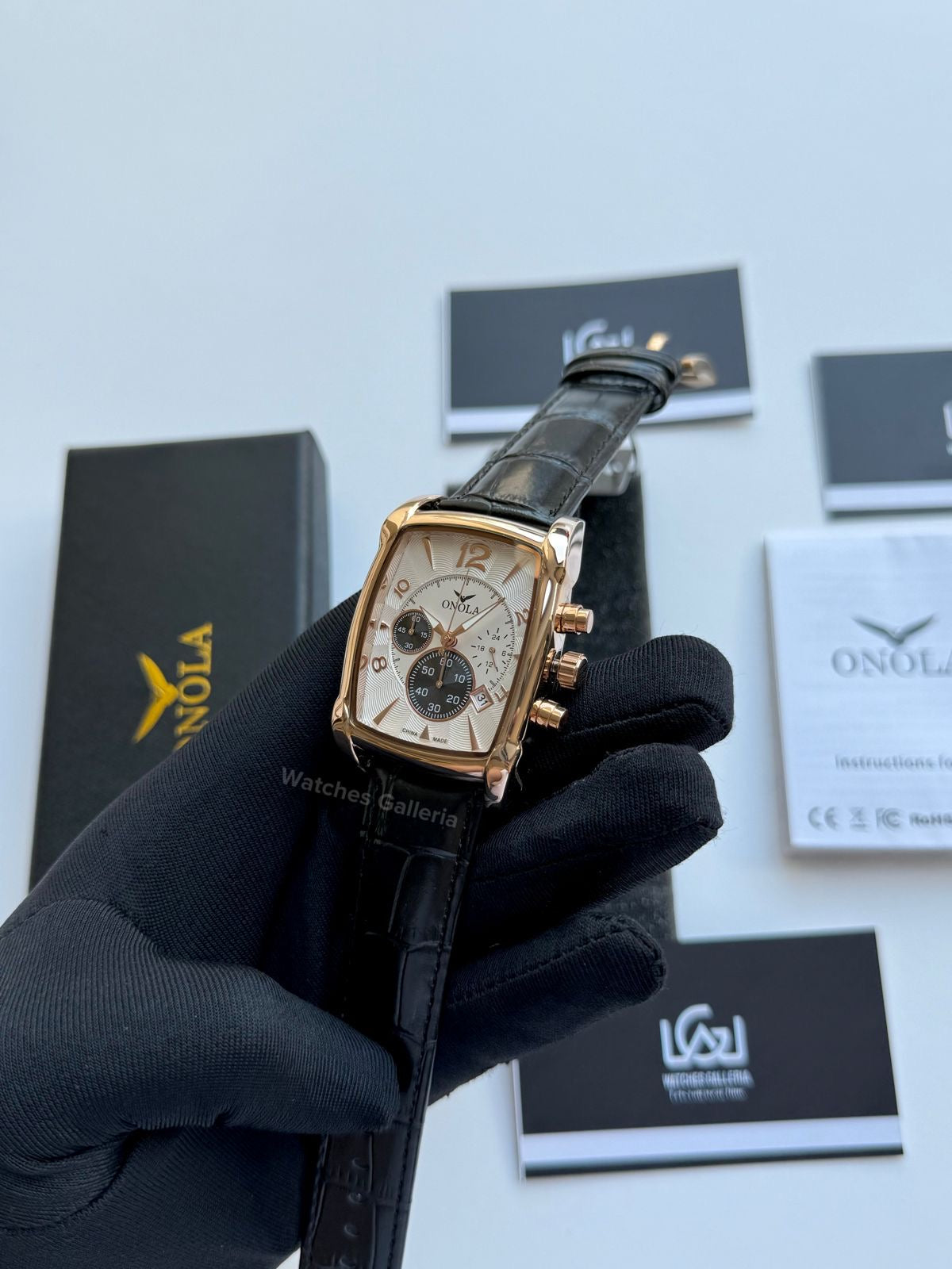 Onola Square Chronograph Quartz (Black Rose Gold) ON6818 Watches Galleria