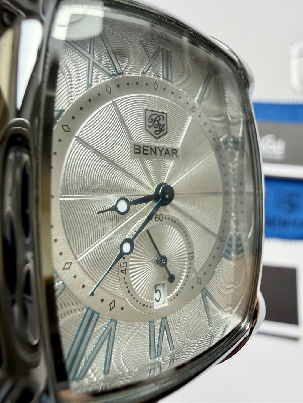 Benyar BY5114 Square Tank Watch in Pakistan – Brown Silver White Elegant Quartz Leather Strap Men’s Dress Watch