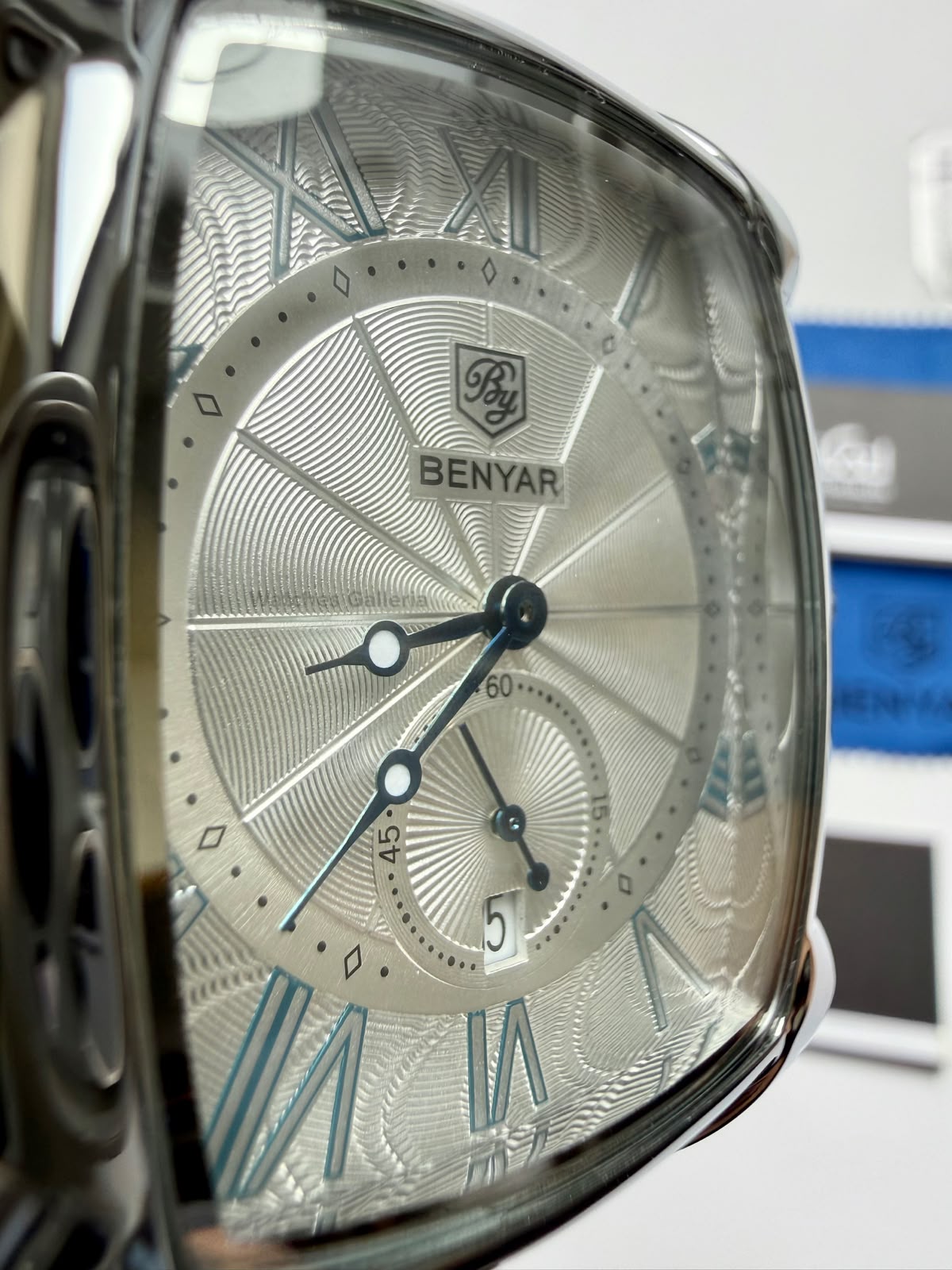 Benyar BY5114 Square Tank Watch in Pakistan – Brown Silver White Elegant Quartz Leather Strap Men’s Dress Watch