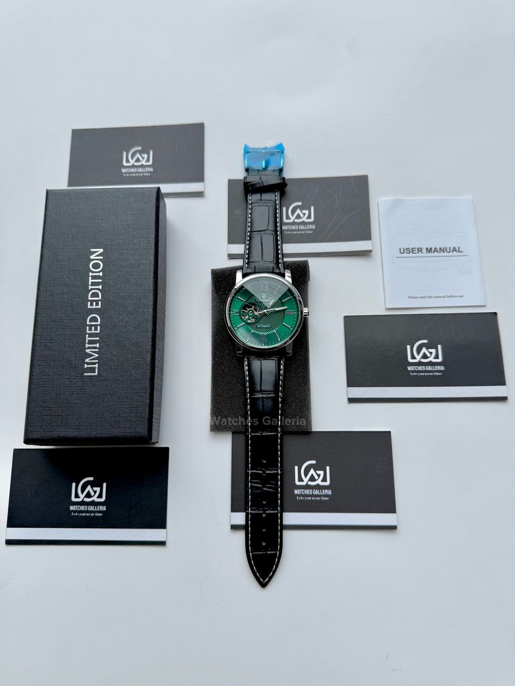 Forsining FS112 Classic Skeleton Automatic Watch – Green Dial | Leather Strap Mechanical Wristwatch for Men