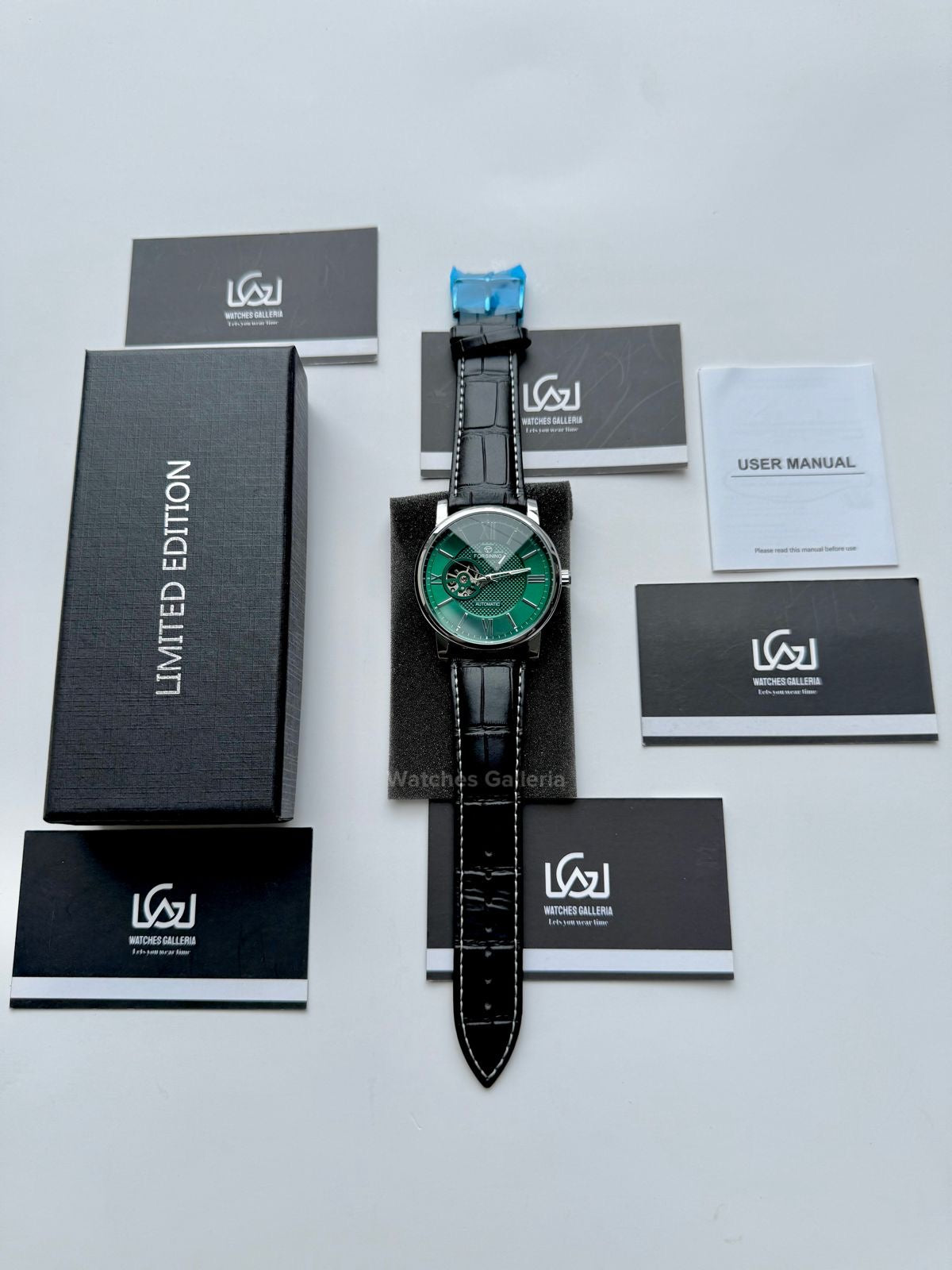 Forsining FS112 Classic Skeleton Automatic Watch – Green Dial | Leather Strap Mechanical Wristwatch for Men
