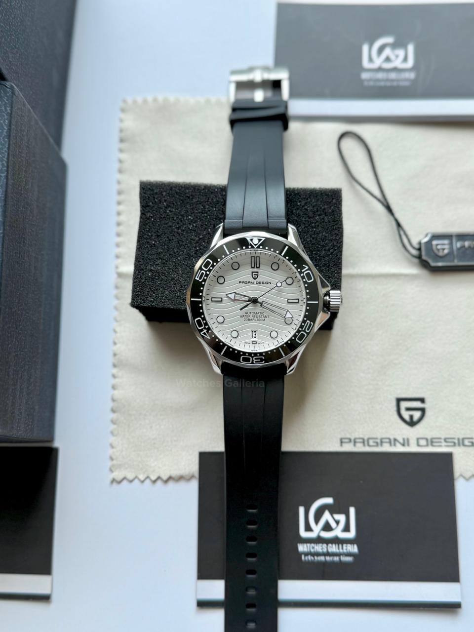 Pagani Design PD1685 Silicon Seamaster Diver White Automatic Watch – 200M Sapphire Crystal NH35A/Miyota Luxury Dive Watch in Pakistan | Watches Galleria