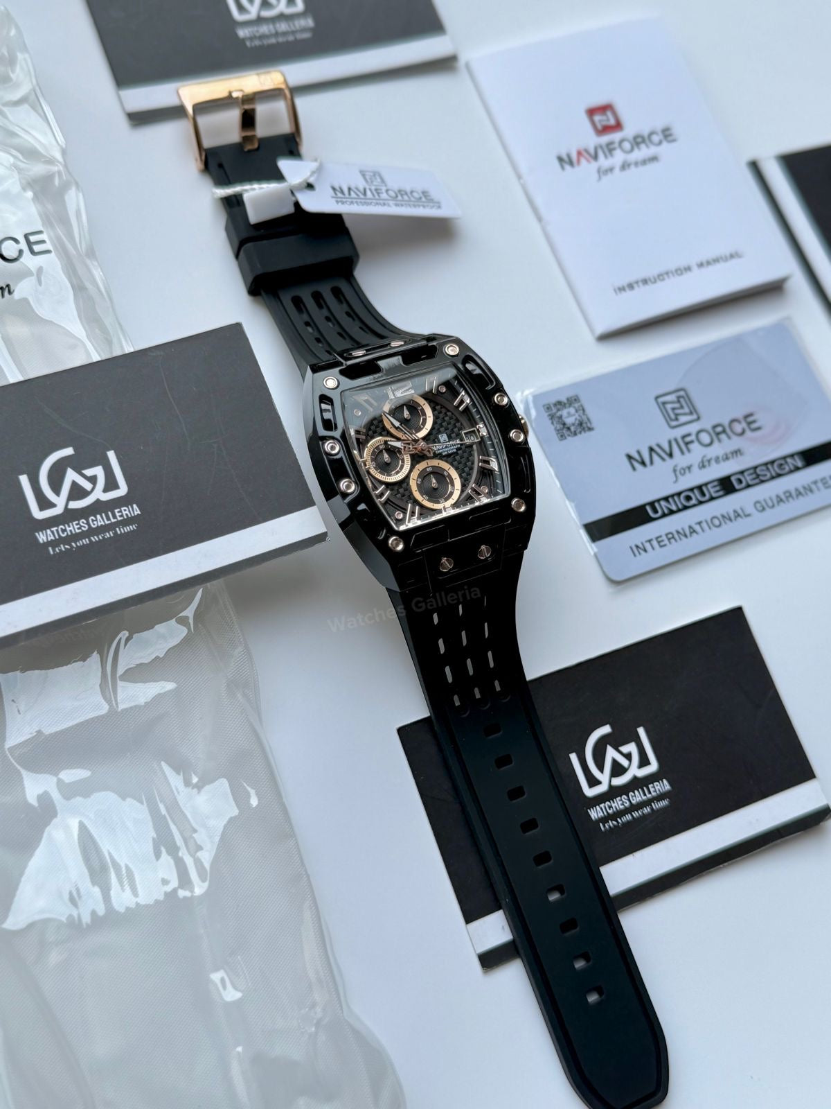 Naviforce NF7105 Tonneau (Black/Rose Gold) Naviforce Watch Pakistan