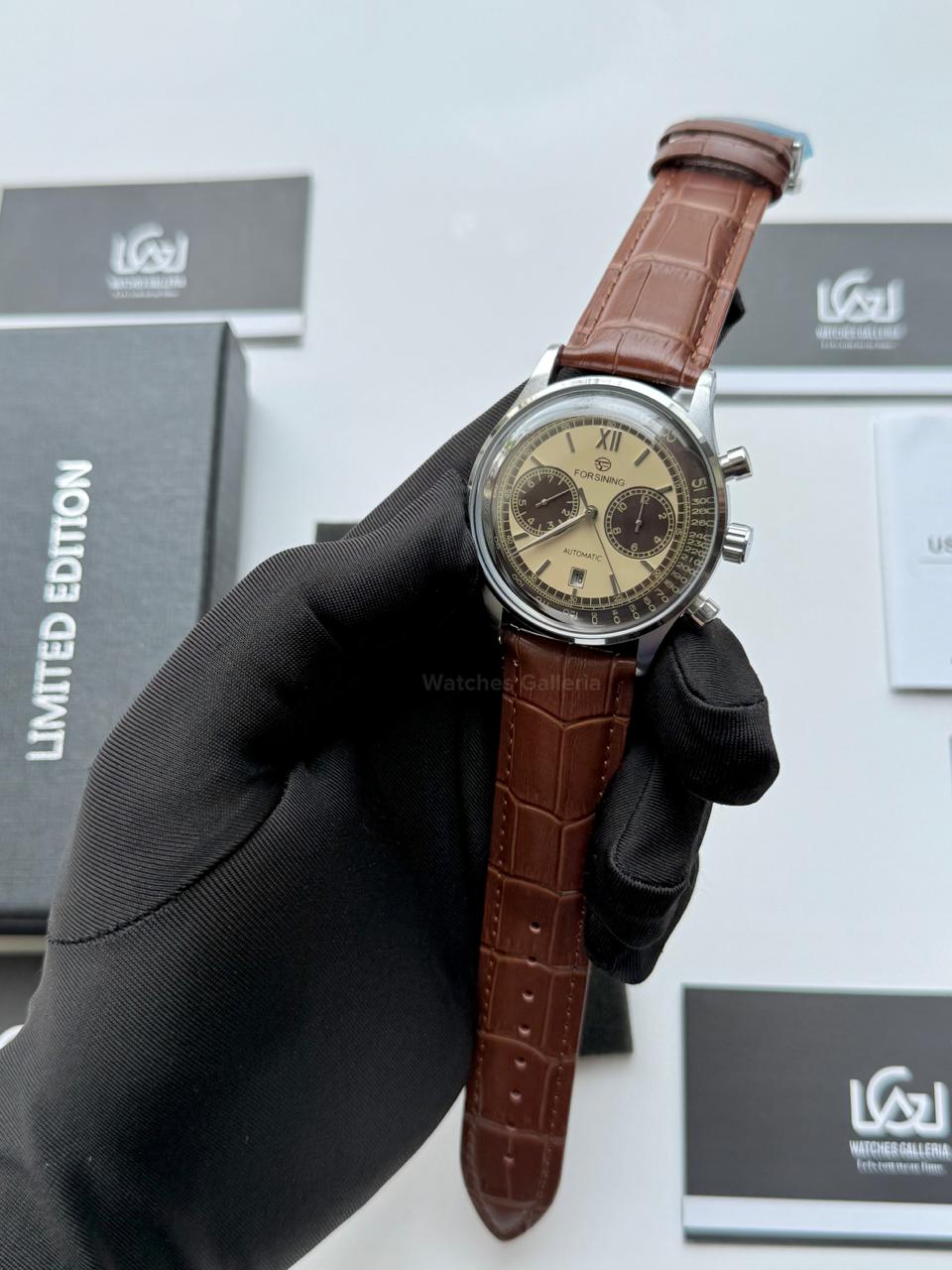 Forsining 147 Panda Automatic Watch Silver Black – Skeleton Dial, Complete Calendar, Luxury Mechanical Men’s Watch