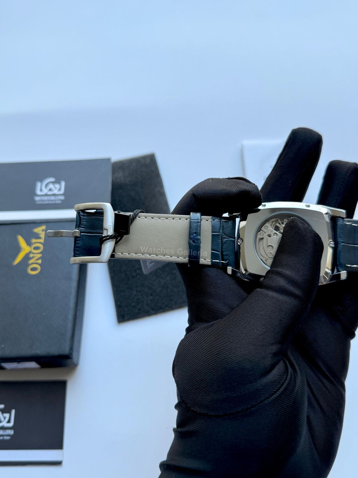 Onola 6848 Square Moonphase Open heart Automatic (Blue) Onola Watch in Pakistan