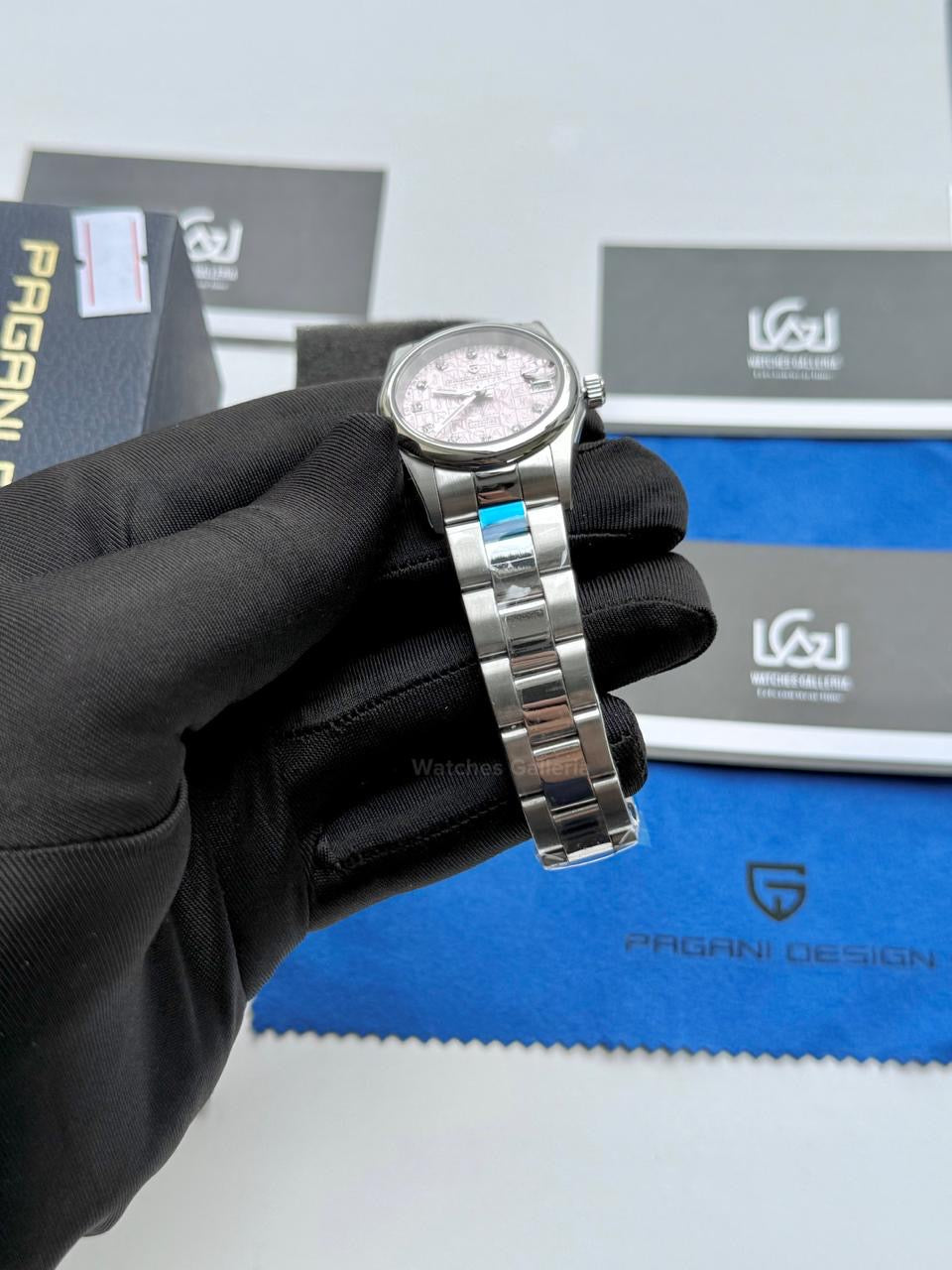 Pagani Design PD1794L Ladies Oyster Perpetual Date Pink Dial Watch in Pakistan – 31mm Elegant Stainless Steel Quartz Luxury Watch