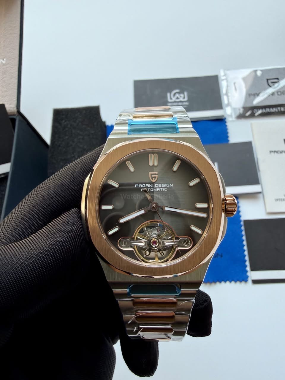 Pagani Design PDys025 Nautilus Flywheel Rose Gold Black 42mm Automatic Watch – Sapphire Crystal | E3251 Movement | 5ATM