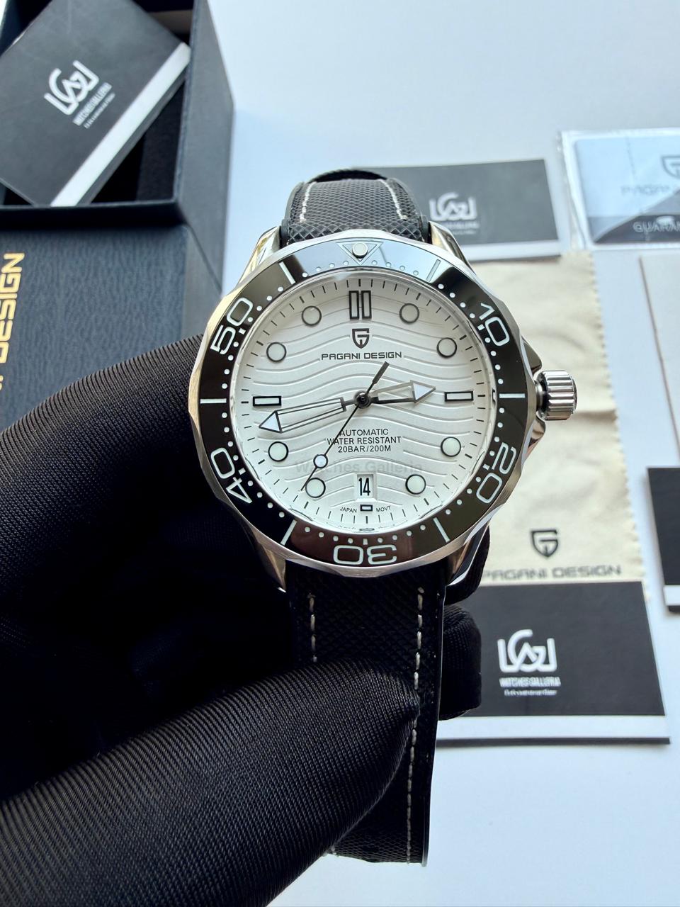 Pagani Design PD1685 Canvas Seamaster Diver White Automatic Watch – 200M Sapphire Crystal NH35A/Miyota Luxury Dive Watch in Pakistan | Watches Galleria
