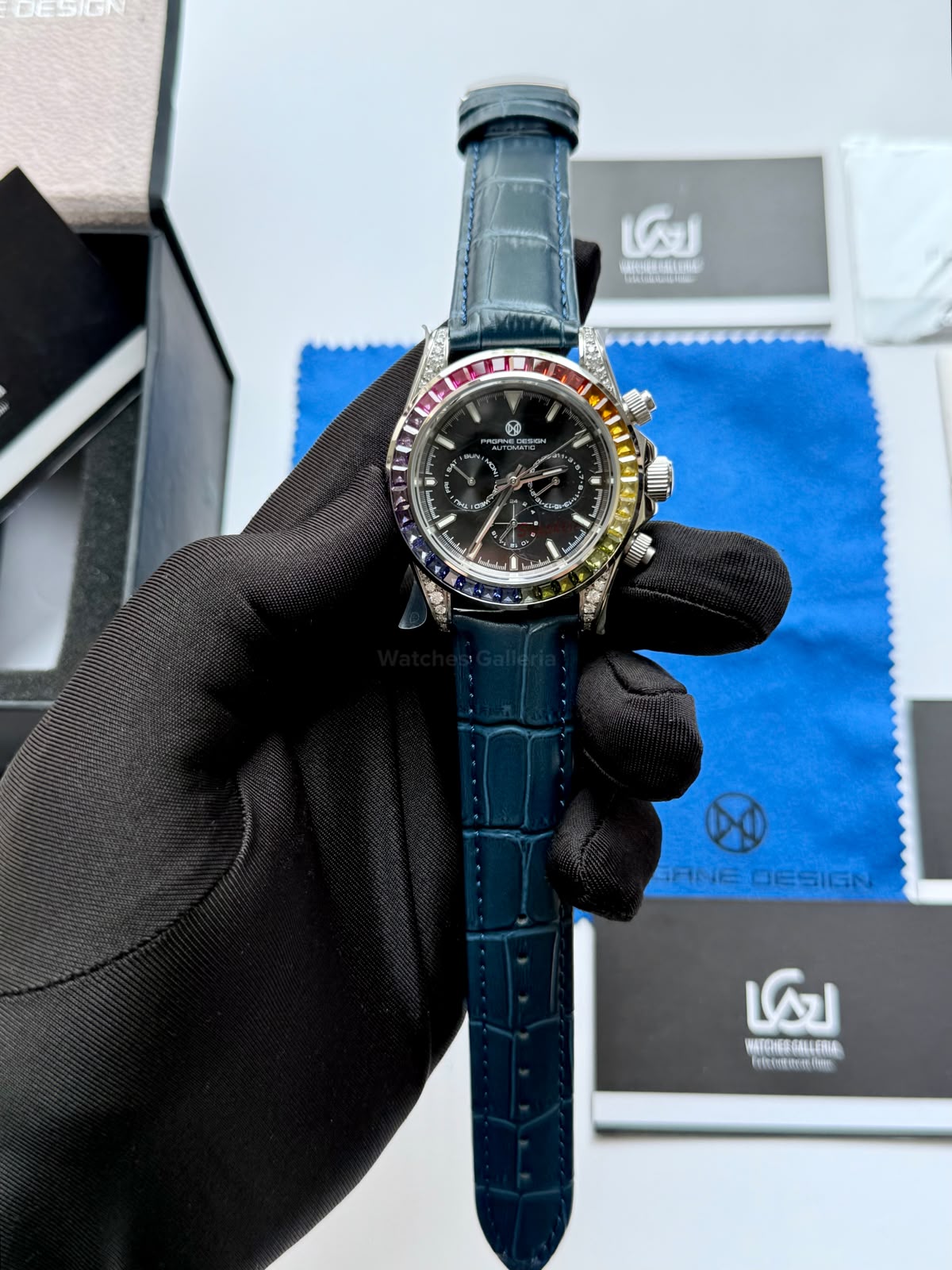 Pagani Design PG1666 Daytona Rainbow Limited Edition Black Automatic Chronograph Watch | 40mm Sapphire Crystal | HZ2196G Movement | 100M Water Resistant